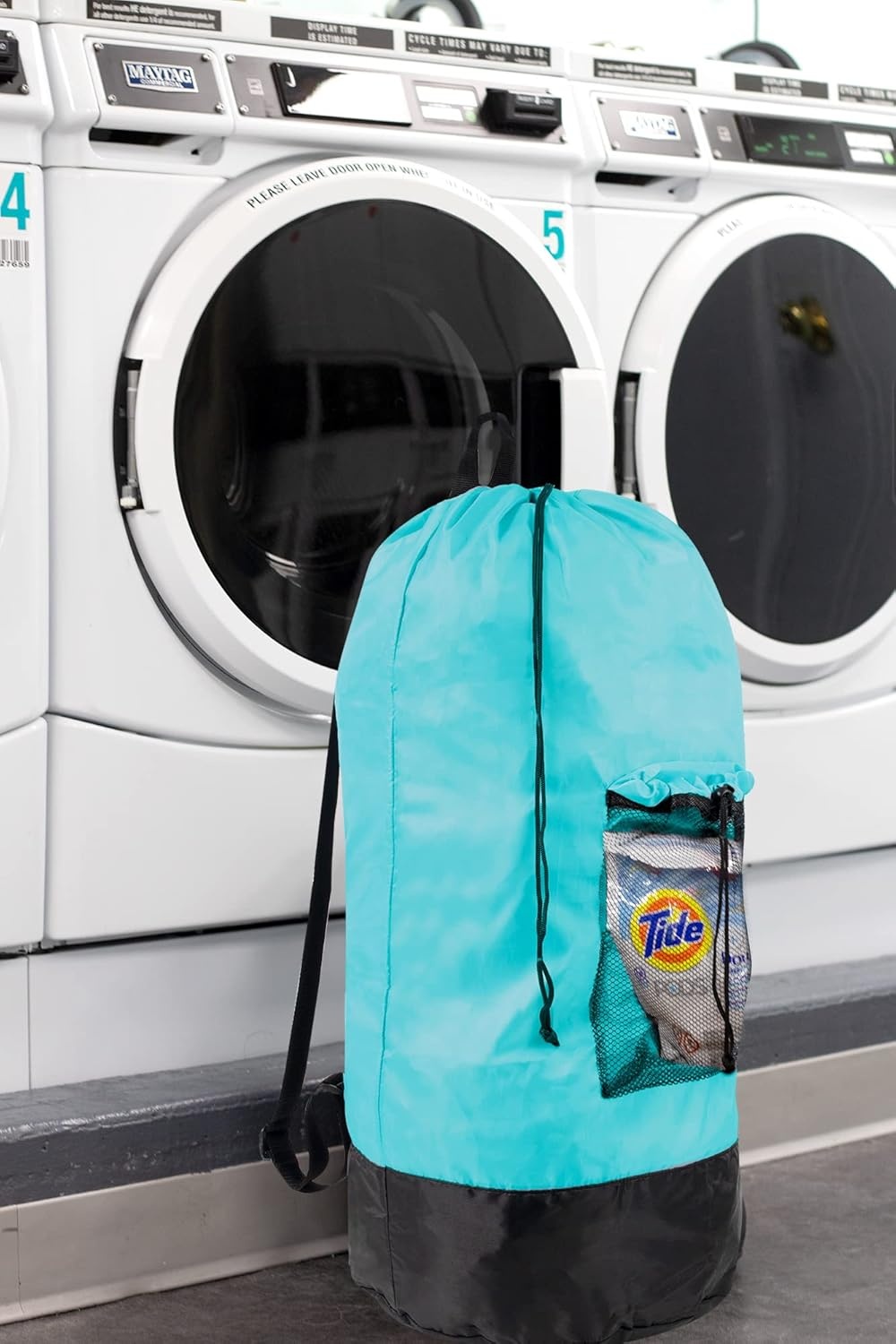 Laundry Bag Backpack with Shoulder Straps and Mesh Pocket Laundry Backpack Large Portable Laundry Hamper for College Laundromat Apartment with Drawstring Closure, Adjustable Back Straps (Black)(Turquoise)