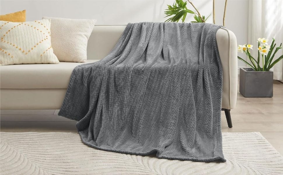 Waffle Knit Textured Throw Blanket Soft for Couch, Sofa, Twin Bed, Kids, Adults, 50 x 60 Chenille Knit Blanket, Boho Throw Blanket for Home Decor 250 GSM (Navy Blue)(Slate Grey)