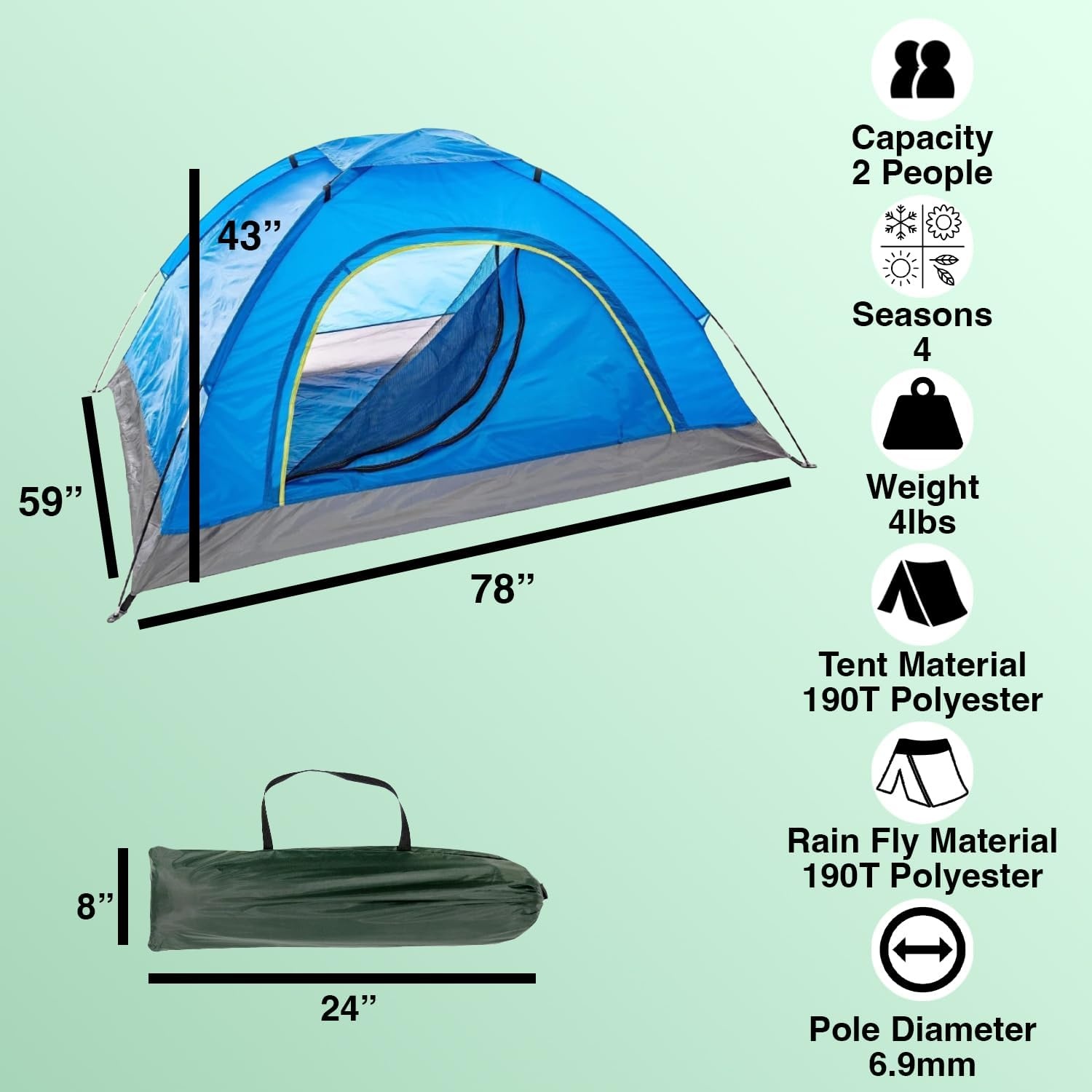 10 Pack Bulk 2 Person Tents for Homeless, Scouts, Camping, Backpacking | Waterproof Lightweight Easy Pop Up Setup 1-2 Person Tent(Blue & Green Tents)