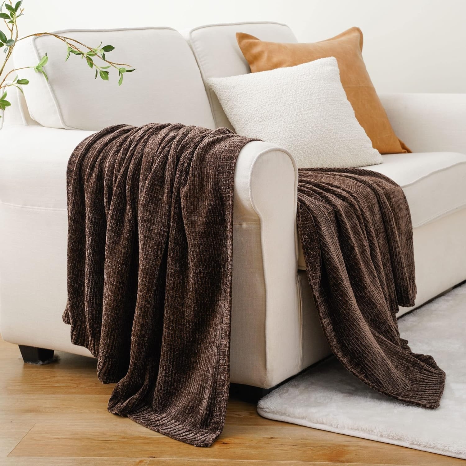 Waffle Knit Textured Throw Blanket Soft for Couch, Sofa, Twin Bed, Kids, Adults, 50 x 60 Chenille Knit Blanket, Boho Throw Blanket for Home Decor 250 GSM (Navy Blue)(Chocolate Brown)