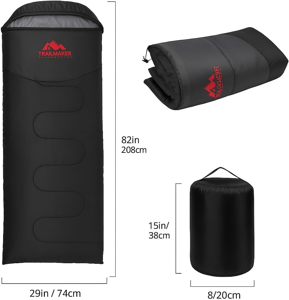 10 Pack Bulk Mummy Sleeping Bags for Adults Cold Weather 0 Degree Backpacking, Camping, Hooded Sleeping Bags for Homeless Adults, Scouts, Indoors, Outdoors(Black)
