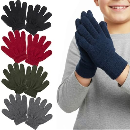 Trail maker Kid’s Winter Magic Gloves, 100 Pair Gloves for Children Stretchy Warm Magic Knit Gloves for Kids(50 Pairs in 5 Colors)