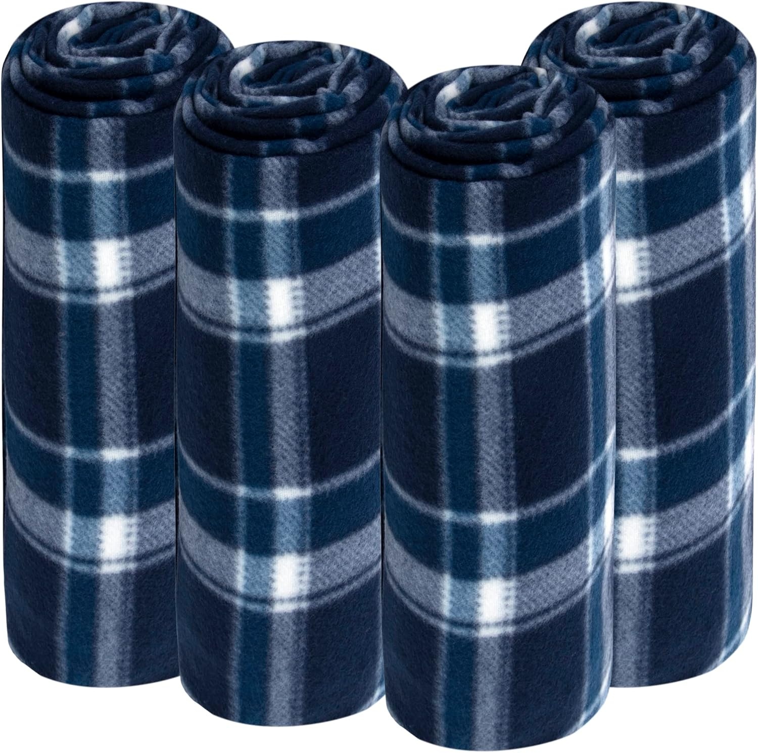 Trail maker 24 Pack Bulk Plaid Sherpa Fleece Throw Blankets 50 x 60 for Wedding Guests, Homeless, Pets | Plaid Fleece Throw Blankets Bulk(Blue Plaid)