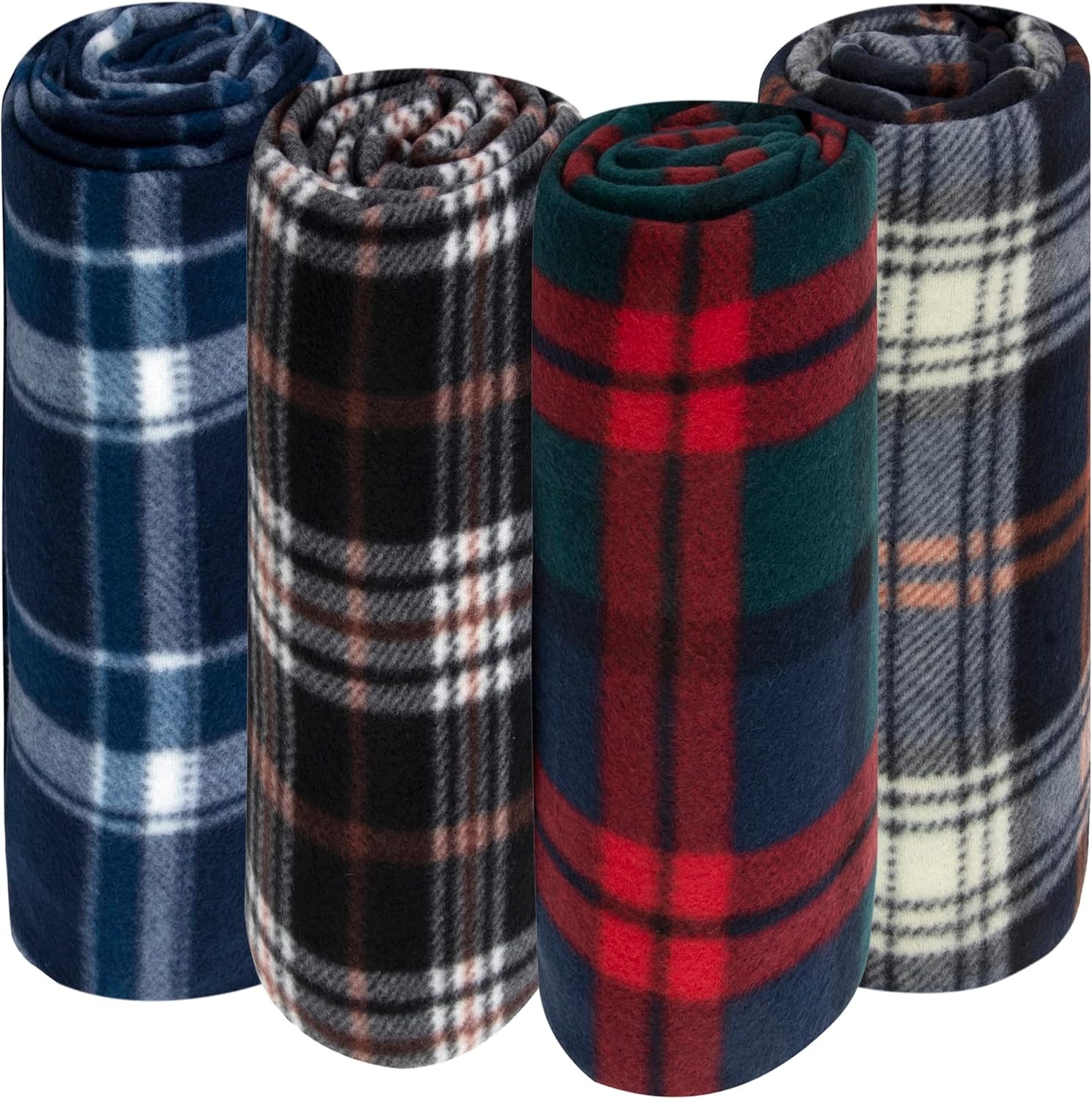 Trail maker 24 Pack Bulk Plaid Sherpa Fleece Throw Blankets 50 x 60 for Wedding Guests, Homeless, Pets | Plaid Fleece Throw Blankets Bulk(Assorted Plaids)