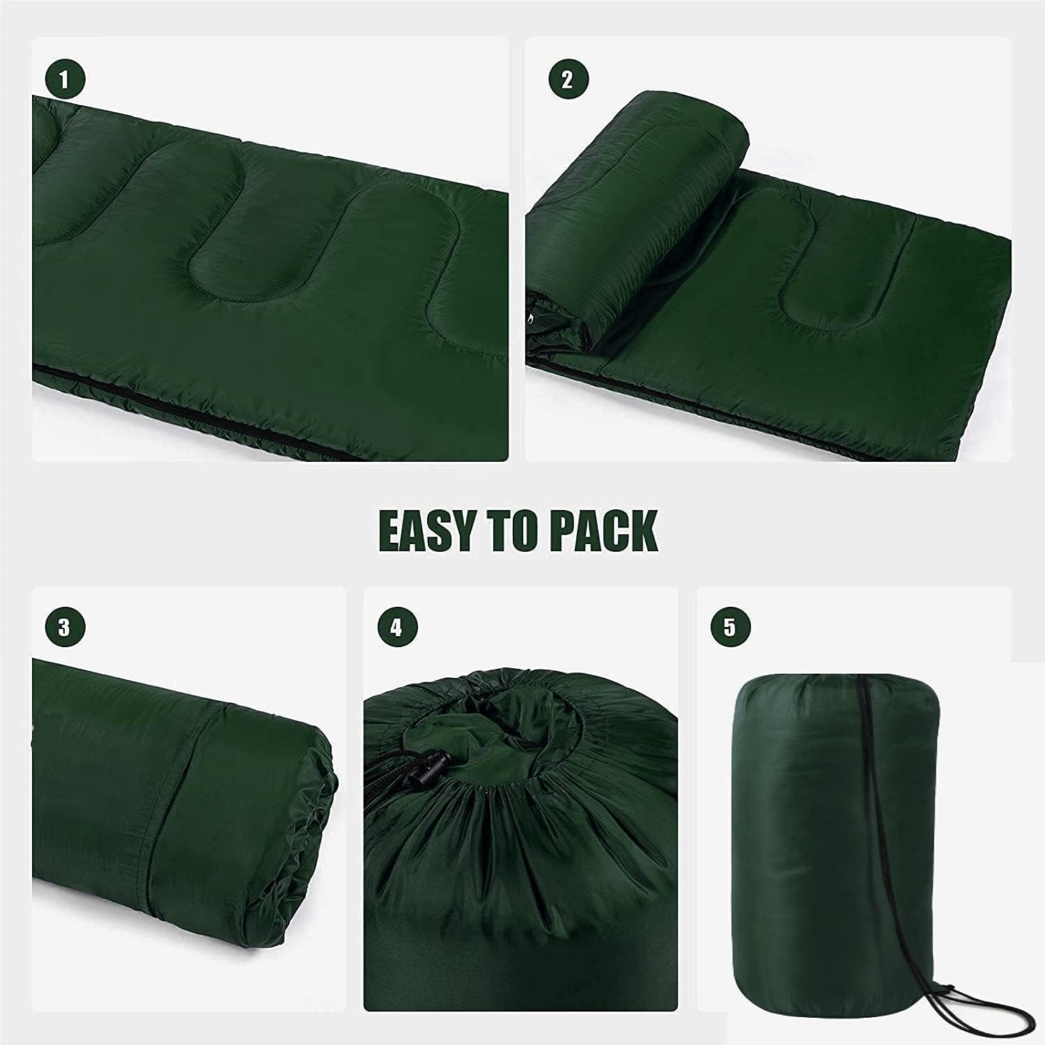 Bulk 10 Pack Envelope Sleeping Bags, 4 Seasons Warm or Cold Lightweight Indoor Outdoor Sleeping Bags for Adults, Backpacking, Camping(Green Sleeping Bags)