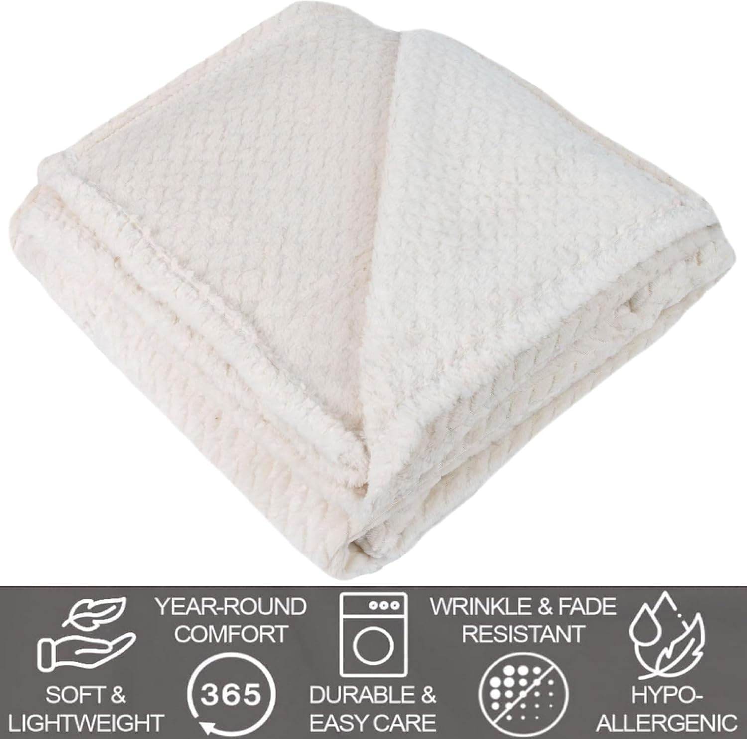 Waffle Knit Textured Throw Blanket Soft for Couch, Sofa, Twin Bed, Kids, Adults, 50 x 60 Chenille Knit Blanket, Boho Throw Blanket for Home Decor 250 GSM (Navy Blue)(Creamy White)