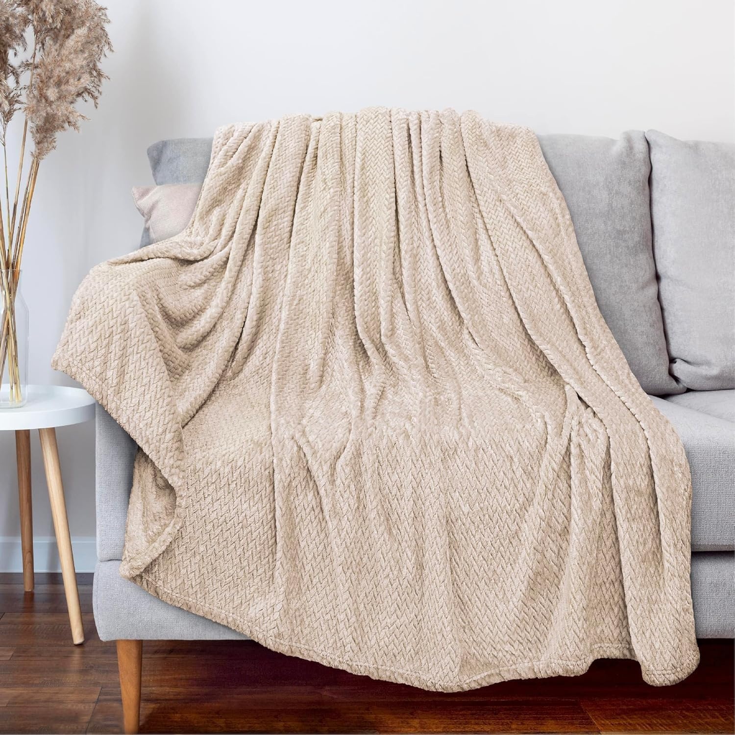 Waffle Knit Textured Throw Blanket Soft for Couch, Sofa, Twin Bed, Kids, Adults, 50 x 60 Chenille Knit Blanket, Boho Throw Blanket for Home Decor 250 GSM (Navy Blue)(Creamy White)