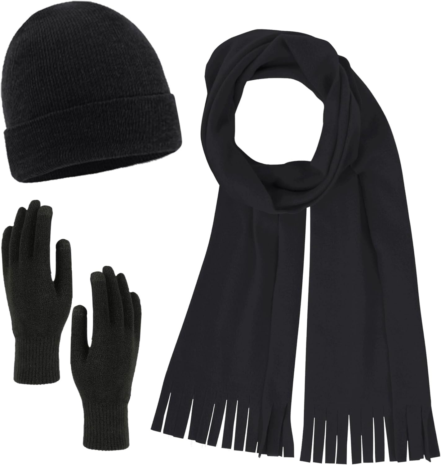 Trail maker Adult Winter Gear Set, Bulk Pack of 50 Sets- Beanie Hat,Gloves & Scarf Combo,Warm Knit Cold Weather Accessories(Black)