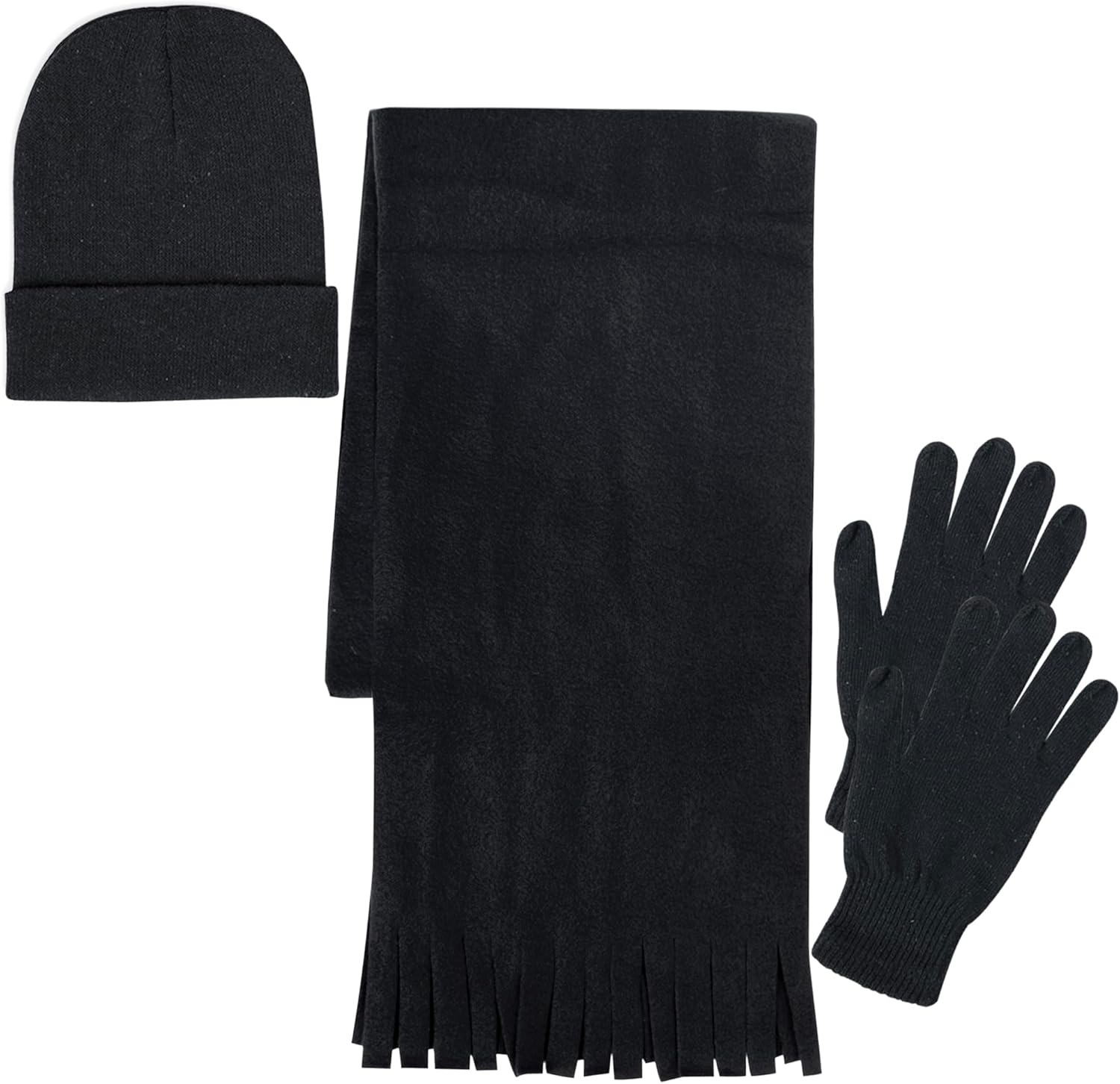 Trail maker Adult Winter Gear Set, Bulk Pack of 50 Sets- Beanie Hat,Gloves & Scarf Combo,Warm Knit Cold Weather Accessories(Black)
