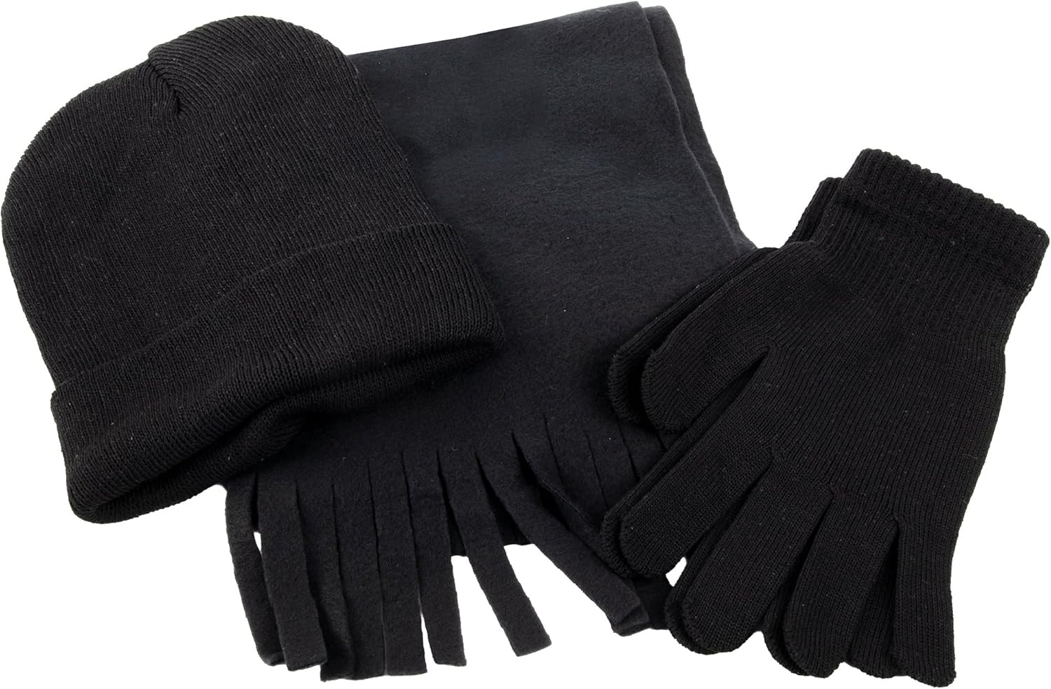 Trail maker Adult Winter Gear Set, Bulk Pack of 50 Sets- Beanie Hat,Gloves & Scarf Combo,Warm Knit Cold Weather Accessories(Black)