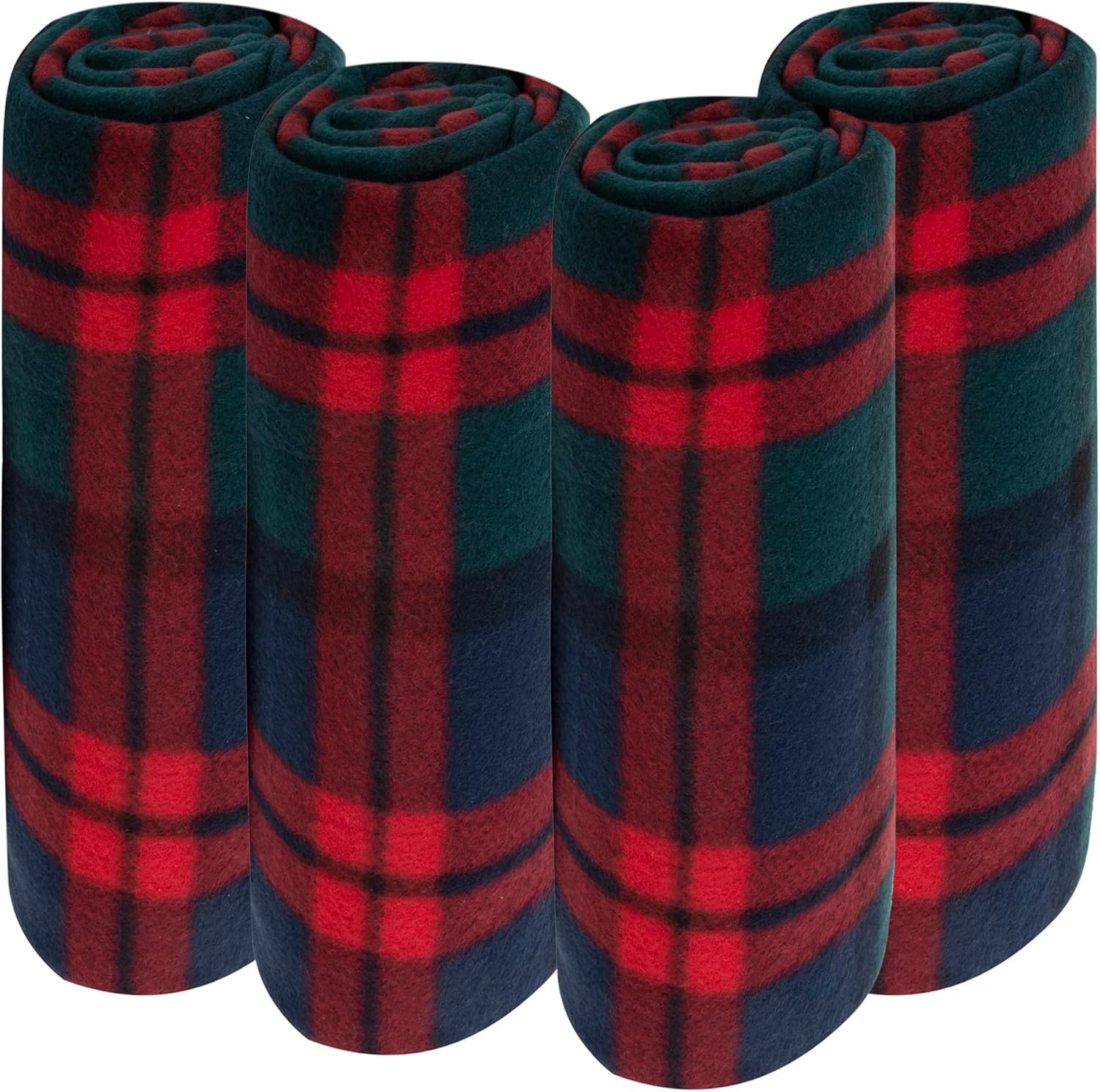Trail maker 24 Pack Bulk Plaid Sherpa Fleece Throw Blankets 50 x 60 for Wedding Guests, Homeless, Pets | Plaid Fleece Throw Blankets Bulk(Red & Green Plaid)