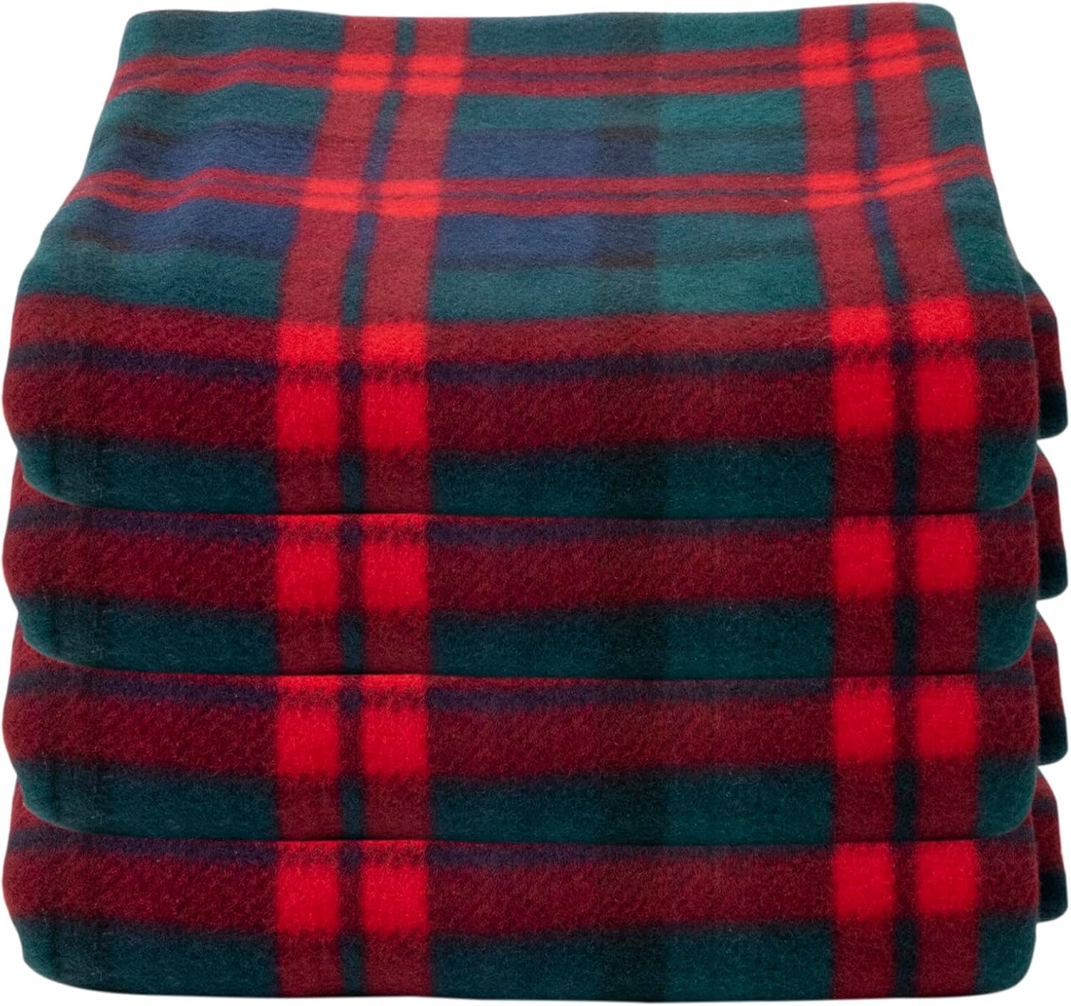 Trail maker 24 Pack Bulk Plaid Sherpa Fleece Throw Blankets 50 x 60 for Wedding Guests, Homeless, Pets | Plaid Fleece Throw Blankets Bulk(Red & Green Plaid)