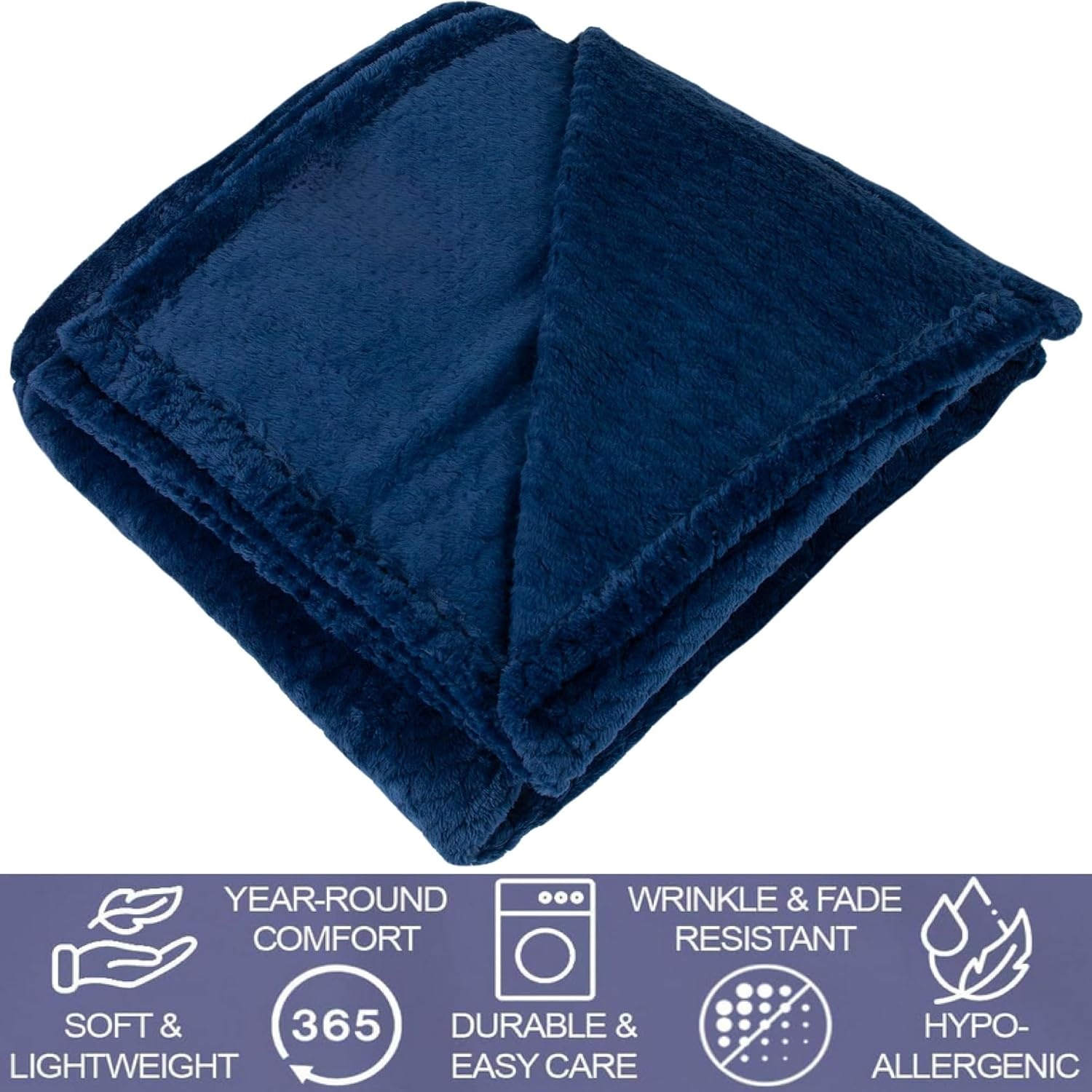 Waffle Knit Textured Throw Blanket Soft for Couch, Sofa, Twin Bed, Kids, Adults, 50 x 60 Chenille Knit Blanket, Boho Throw Blanket for Home Decor 250 GSM (Navy Blue)(Navy Blue)
