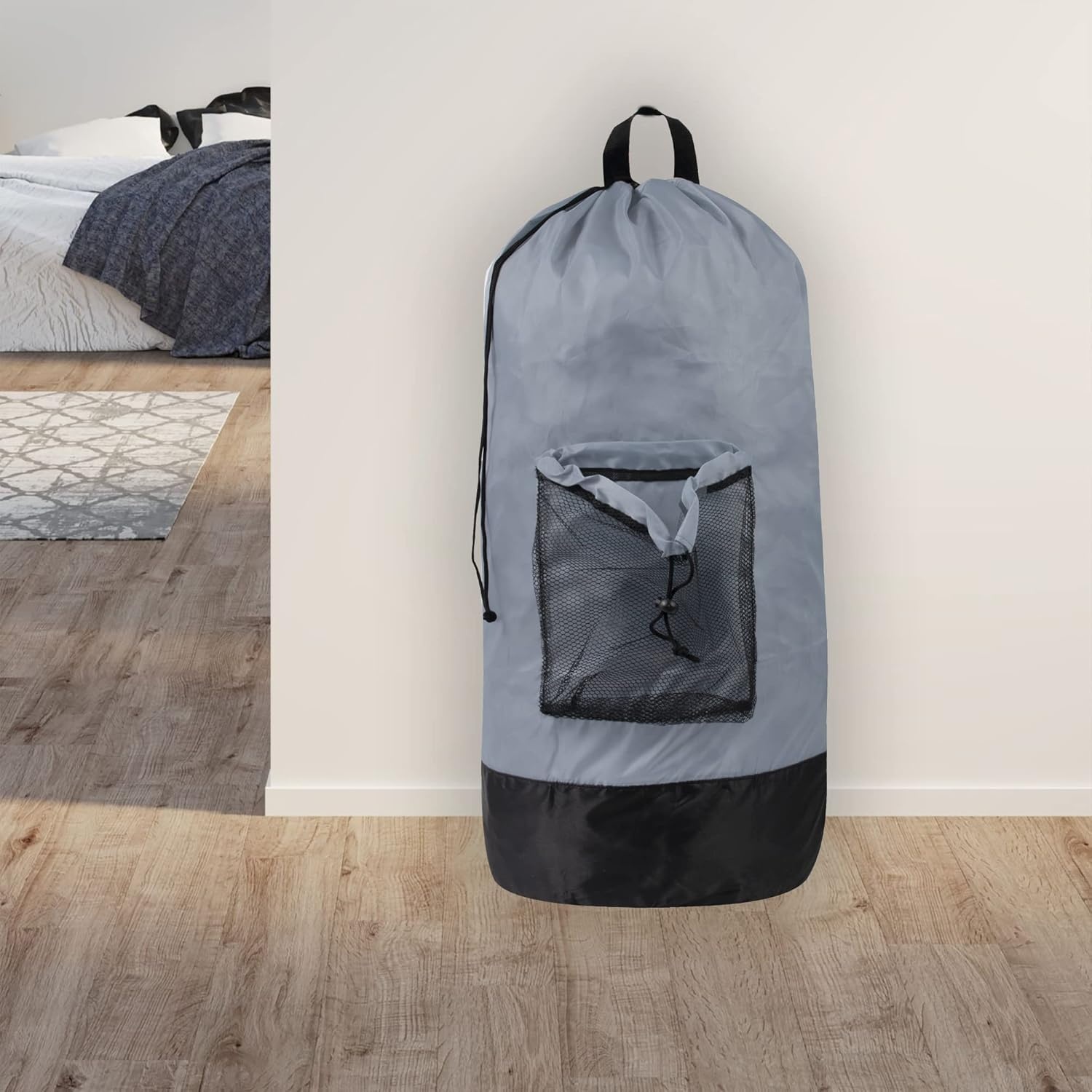 Laundry Bag Backpack with Shoulder Straps and Mesh Pocket Laundry Backpack Large Portable Laundry Hamper for College Laundromat Apartment with Drawstring Closure, Adjustable Back Straps (Black)(Smoky)