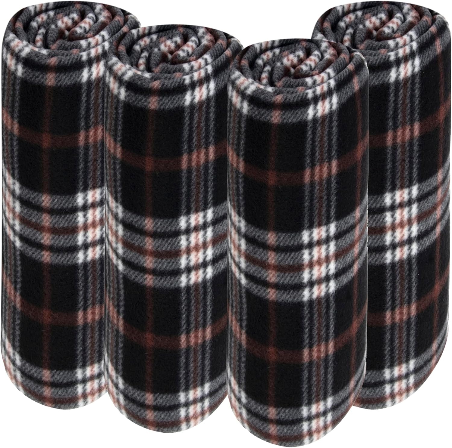 Trail maker 24 Pack Bulk Plaid Sherpa Fleece Throw Blankets 50 x 60 for Wedding Guests, Homeless, Pets | Plaid Fleece Throw Blankets Bulk(Brown Plaid)