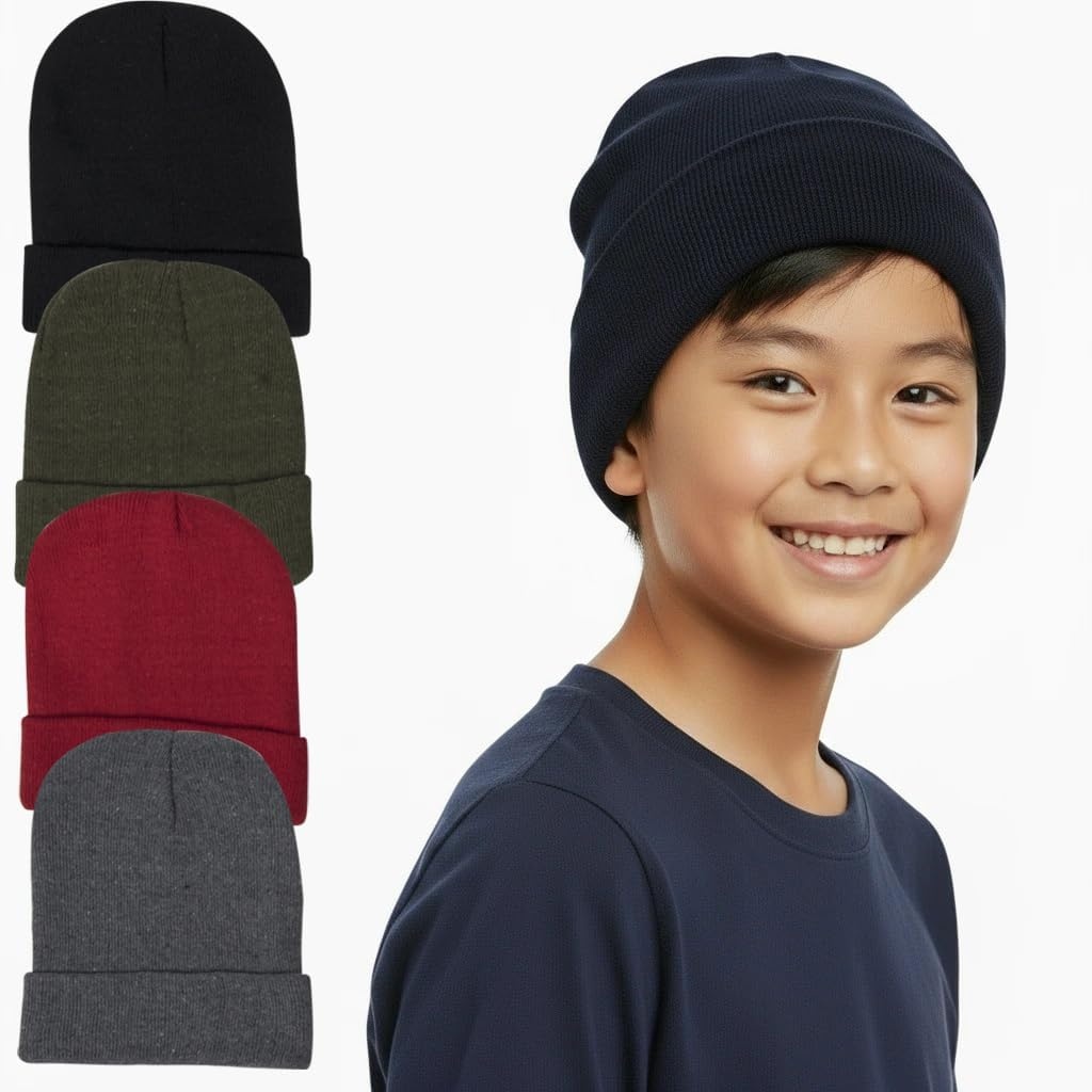 Trail maker 50 Pack Kids Knit Winter Hats Bulk One Size Stretch Warm Knit Beanie Hats for Homeless, Foster Kids, Boys, Girls, Fall