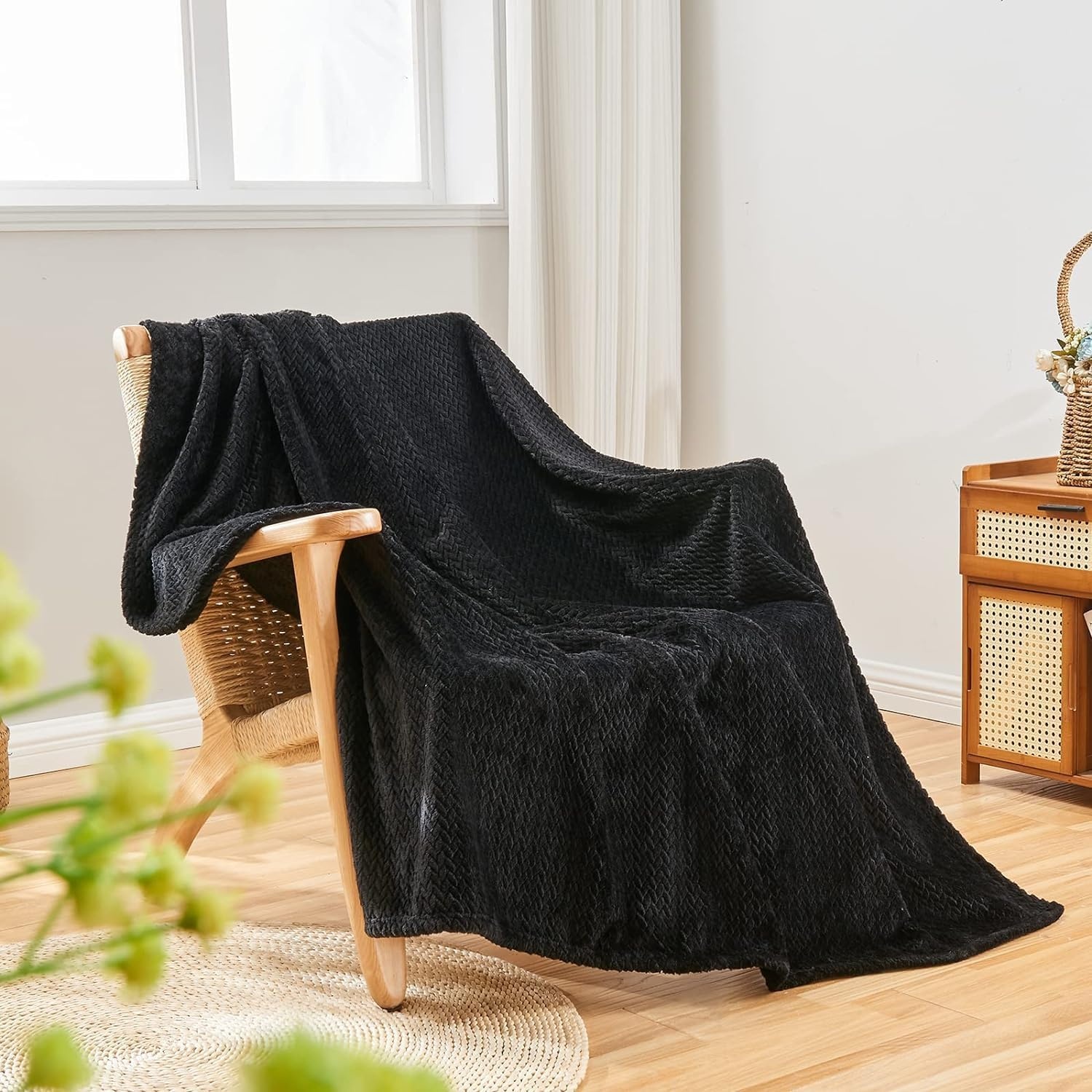 Waffle Knit Textured Throw Blanket Soft for Couch, Sofa, Twin Bed, Kids, Adults, 50 x 60 Chenille Knit Blanket, Boho Throw Blanket for Home Decor 250 GSM (Navy Blue)(Midnight Black)