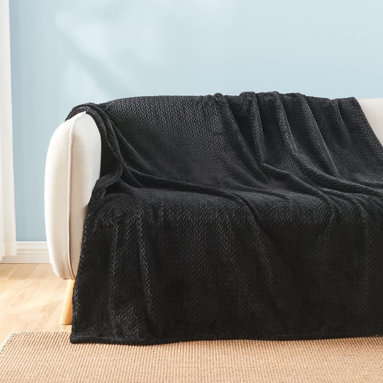Waffle Knit Textured Throw Blanket Soft for Couch, Sofa, Twin Bed, Kids, Adults, 50 x 60 Chenille Knit Blanket, Boho Throw Blanket for Home Decor 250 GSM (Navy Blue)(Midnight Black)
