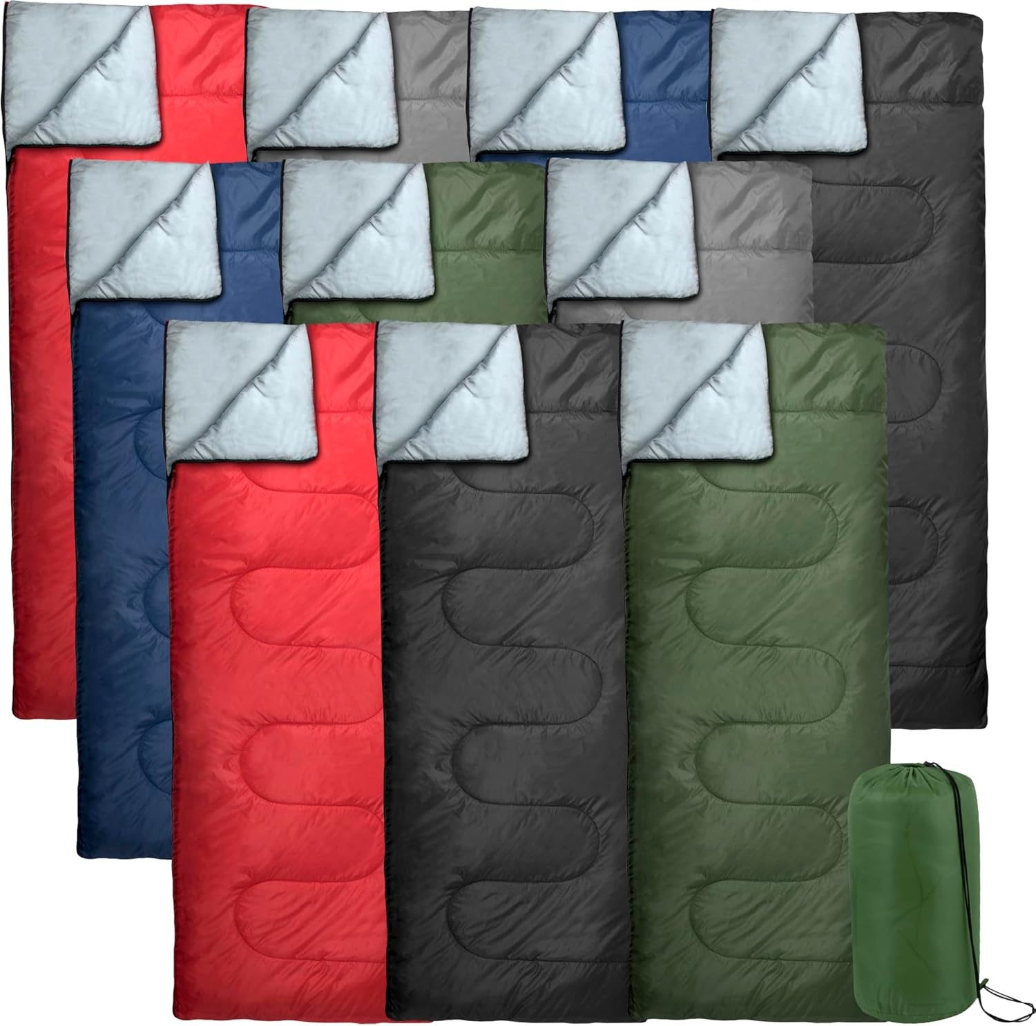 Bulk 10 Pack Envelope Sleeping Bags, 4 Seasons Warm or Cold Lightweight Indoor Outdoor Sleeping Bags for Adults, Backpacking, Camping(Standard Sleeping Bags)