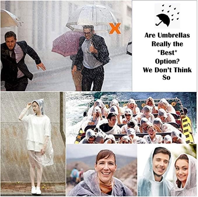 Trail maker Bulk Rain Ponchos for Adults 10 Pack Disposable Wholesale Rain Coats 100% Waterproof Emergency Ponchos with Hood(All Clear Pack)