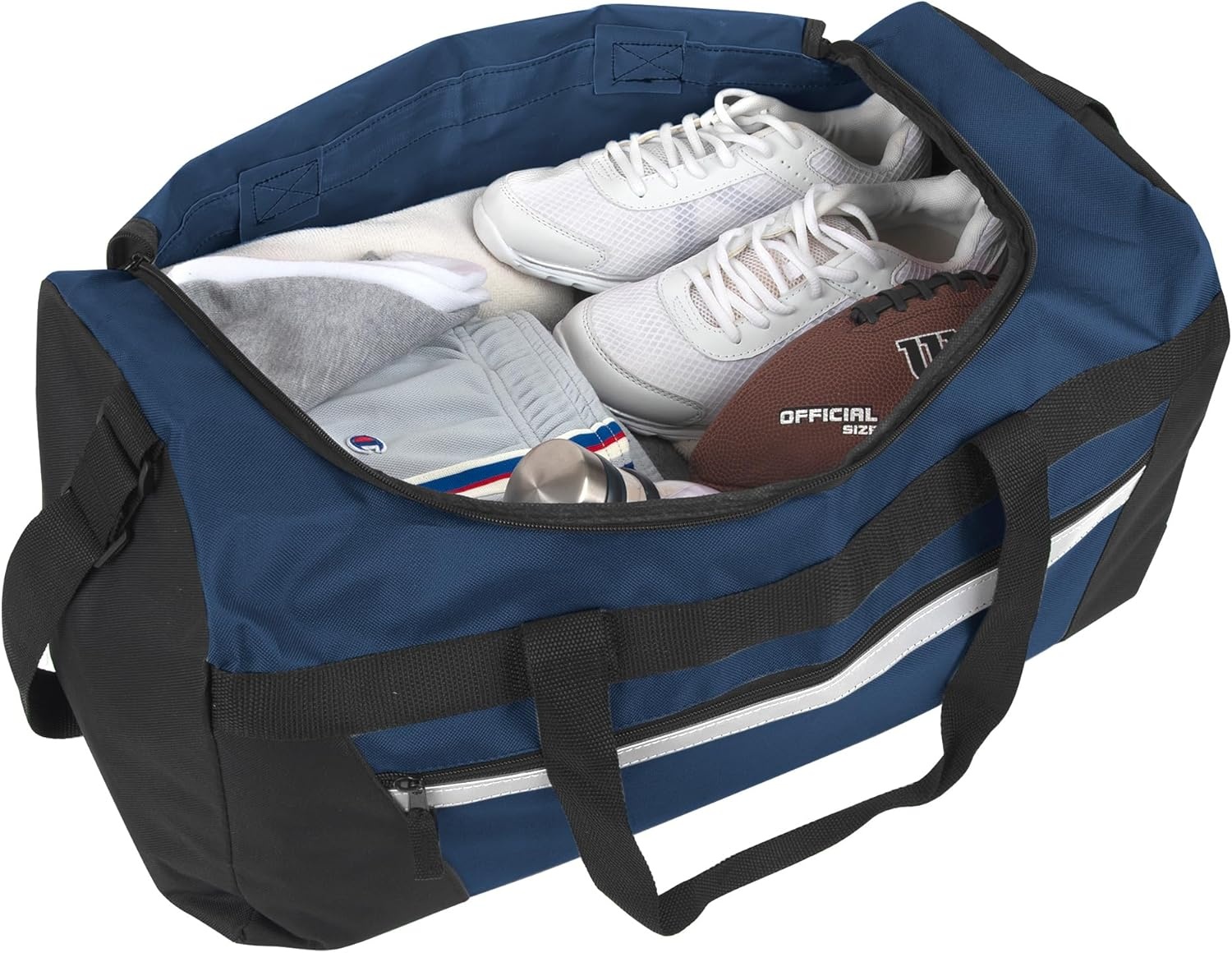 24 Pack Reflective Duffle Bags Bulk for Homeless Adults, Gym, Foster Kids Bulk Duffel Bags Wholesale (Black Pack)(Navy Blue Pack)