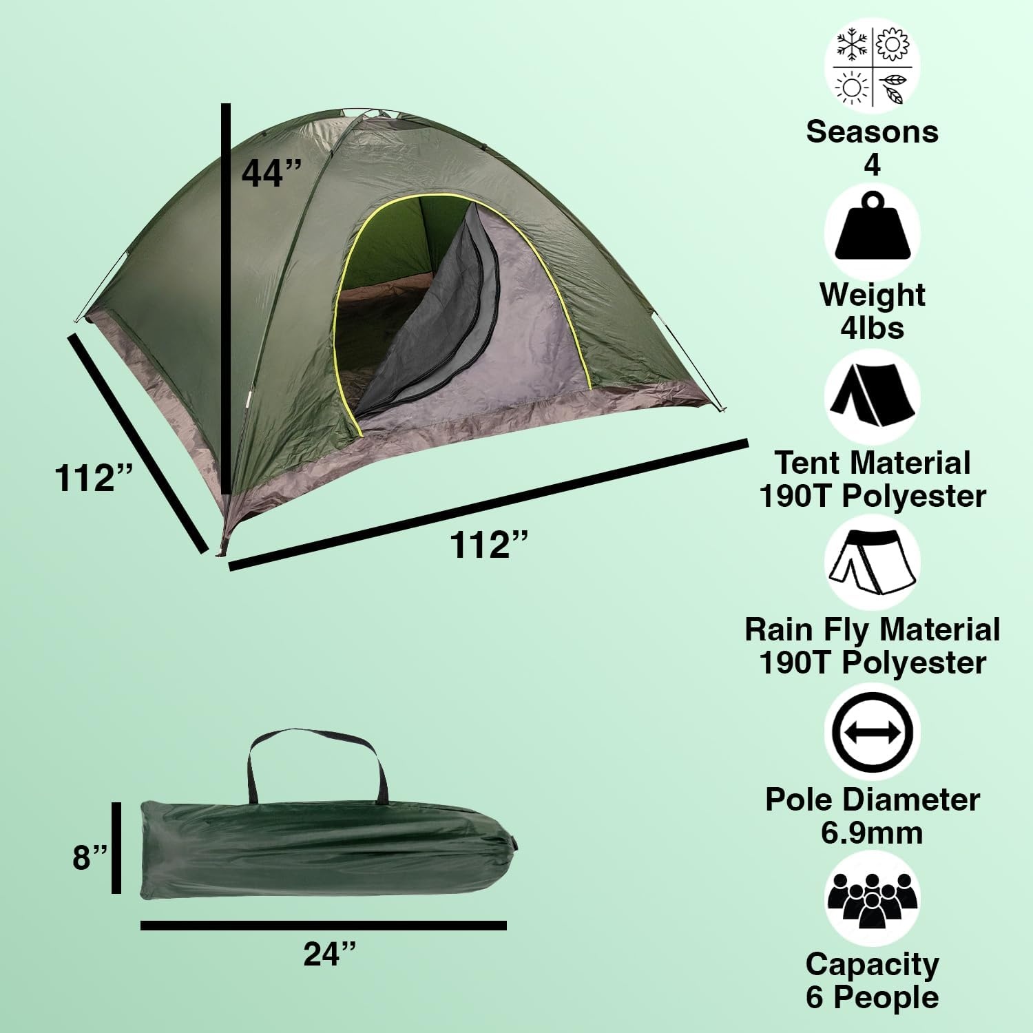 (5 Pack of) 5 to 6 Person Tent All Season Pop Up Waterproof for Camping Groups, Immigrants, Disaster Relief, Homeless People Bulk Cold Weather Tents(Green Tents)