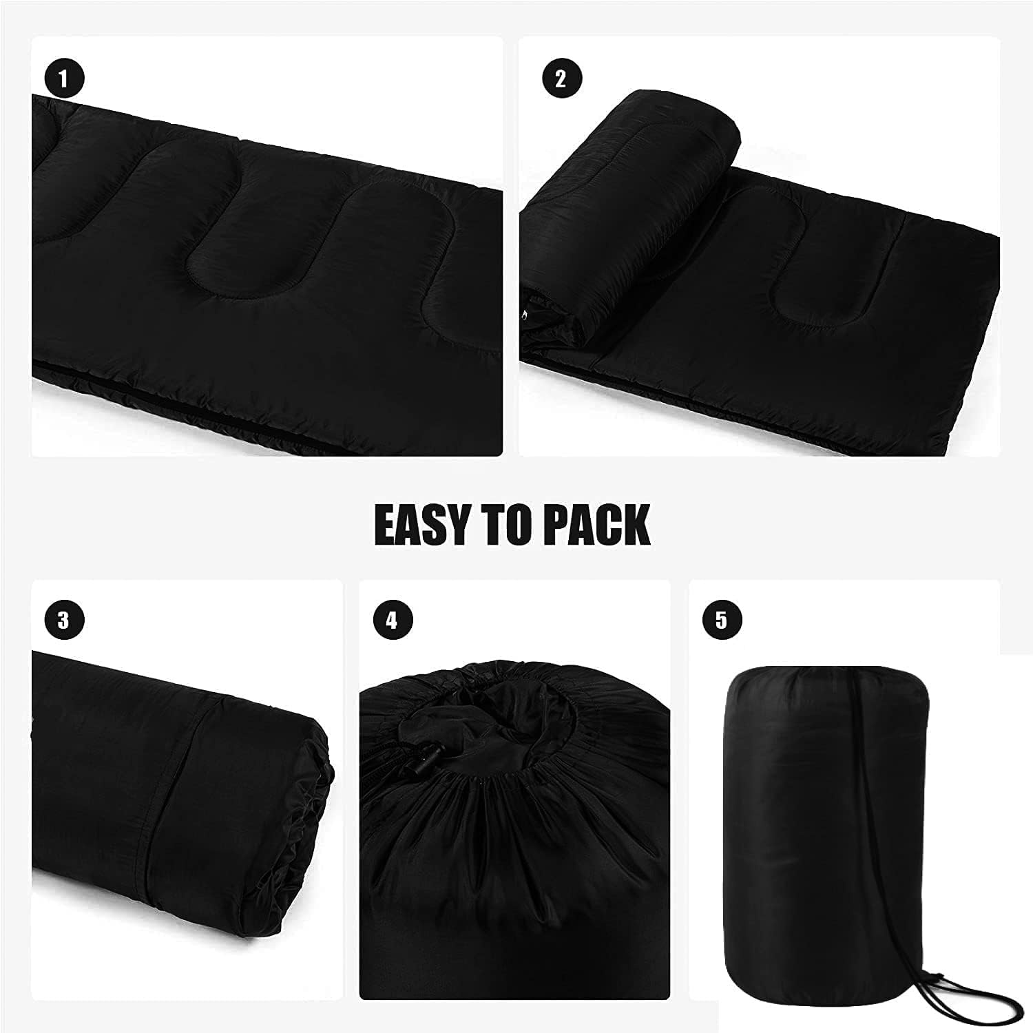 Bulk 10 Pack Envelope Sleeping Bags, 4 Seasons Warm or Cold Lightweight Indoor Outdoor Sleeping Bags for Adults, Backpacking, Camping(Black Sleeping Bags)