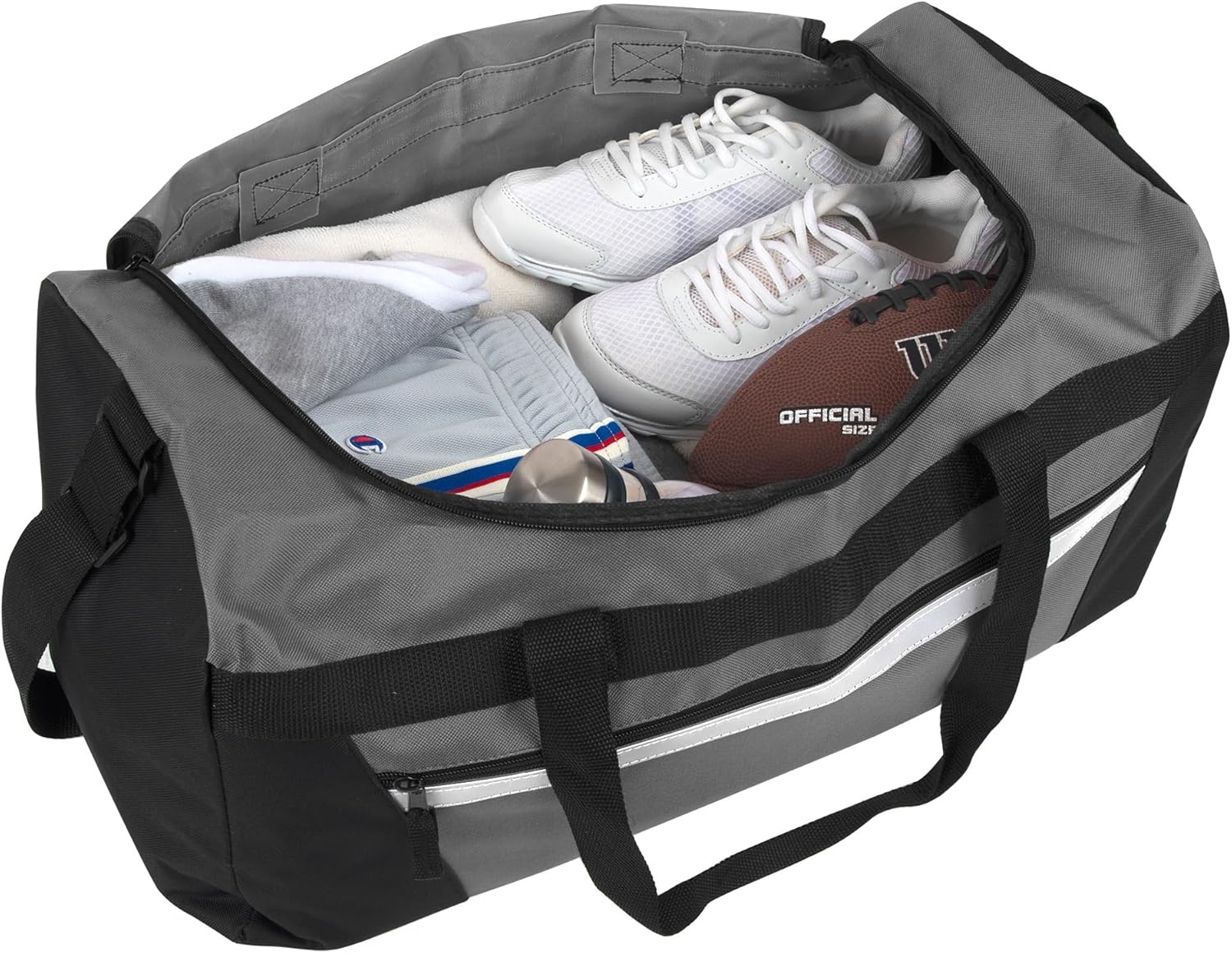 24 Pack Reflective Duffle Bags Bulk for Homeless Adults, Gym, Foster Kids Bulk Duffel Bags Wholesale (Black Pack)(Grey Pack)