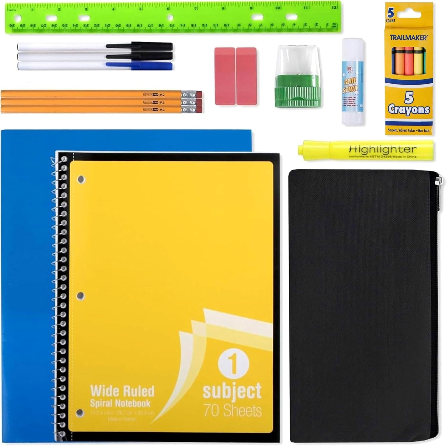 Trail maker 24 Pack Bulk Backpacks with Stationary Supplies – Wholesale Backpack and Stationary Kits (Classic Colors Pack)(Classic Colors Pack)
