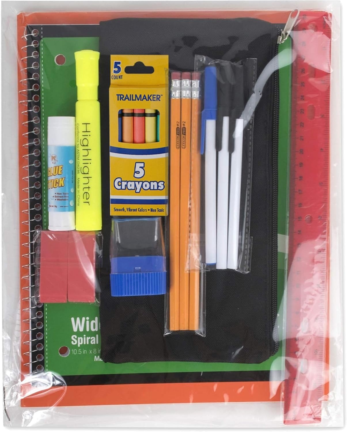 Trail maker 24 Pack Bulk Backpacks with Stationary Supplies – Wholesale Backpack and Stationary Kits (Classic Colors Pack)(Classic Colors Pack)