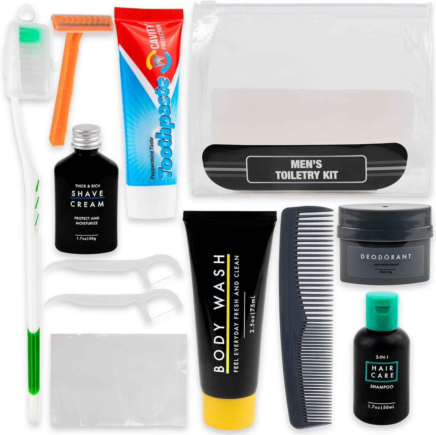 Trail maker (25 Pack) Homeless Care Package Hygiene Kits for Men, 13 Piece Travel Size Toiletries, Summer Essentials with Toothbrush, Soap, Shampoo, and Deodorant