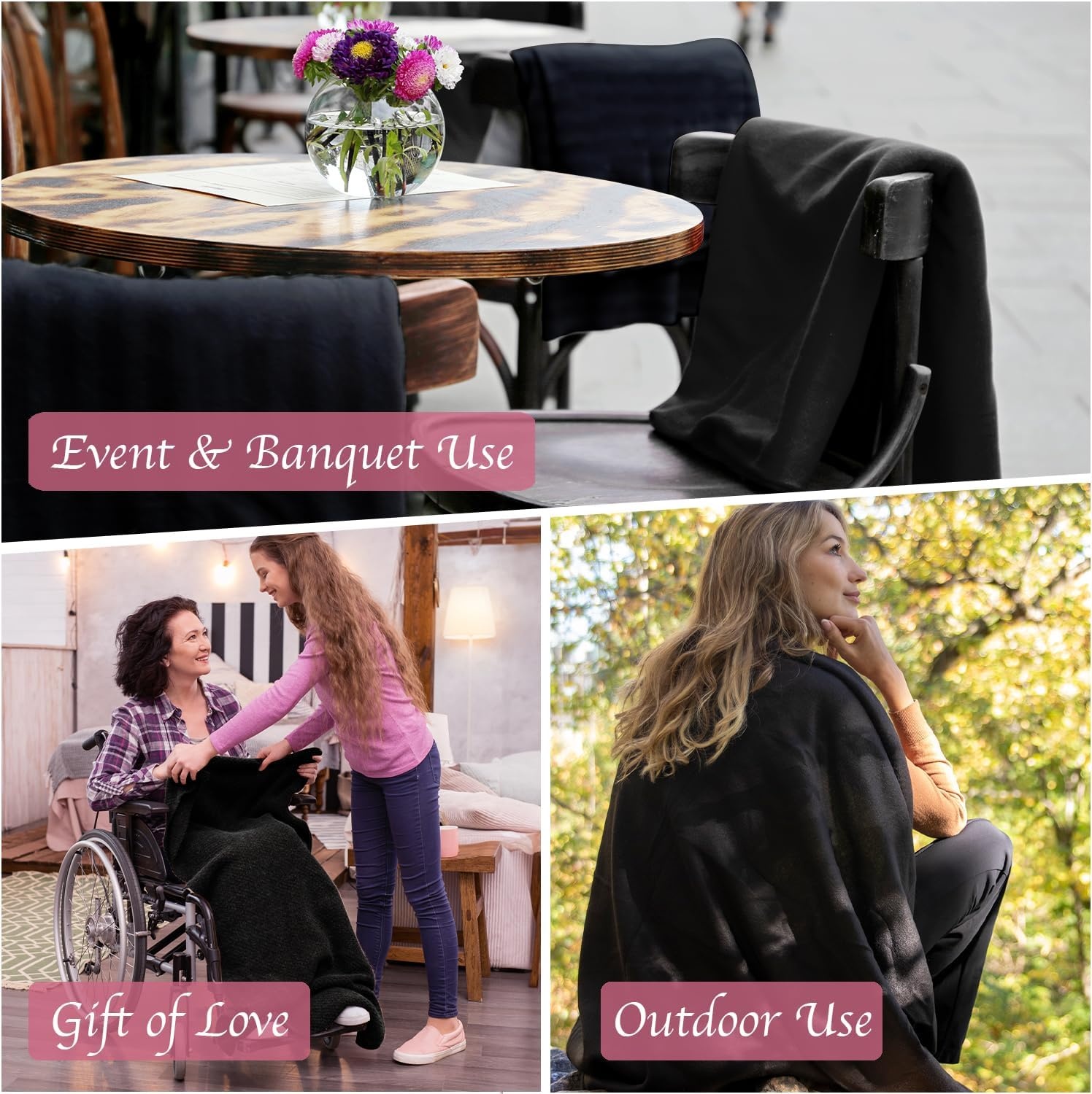 (24 Pack) Bulk Fleece Fall Throw Blankets 50×60 for Wedding Favors, Homeless Women, Men, Homes, Bed, Sofa, Couch, Office, Pet Blankets, Travel | Soft Warm Lightweight Throw Blankets in Bulk (8 Color)(Black)