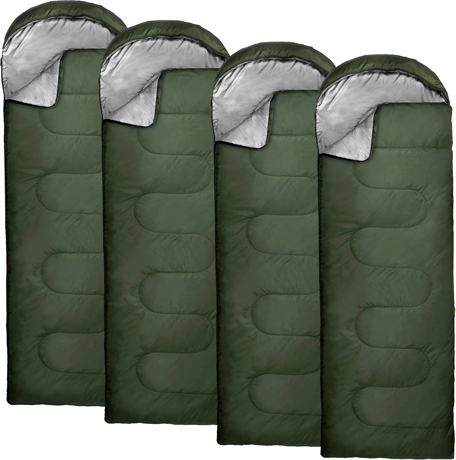 10 Pack Sleeping Bags for Adults Cold Weather Bulk for Homeless People, 4 Seasons Warm or Cold Lightweight Indoor Outdoor Backpacking, Camping(Solid Green Hooded)