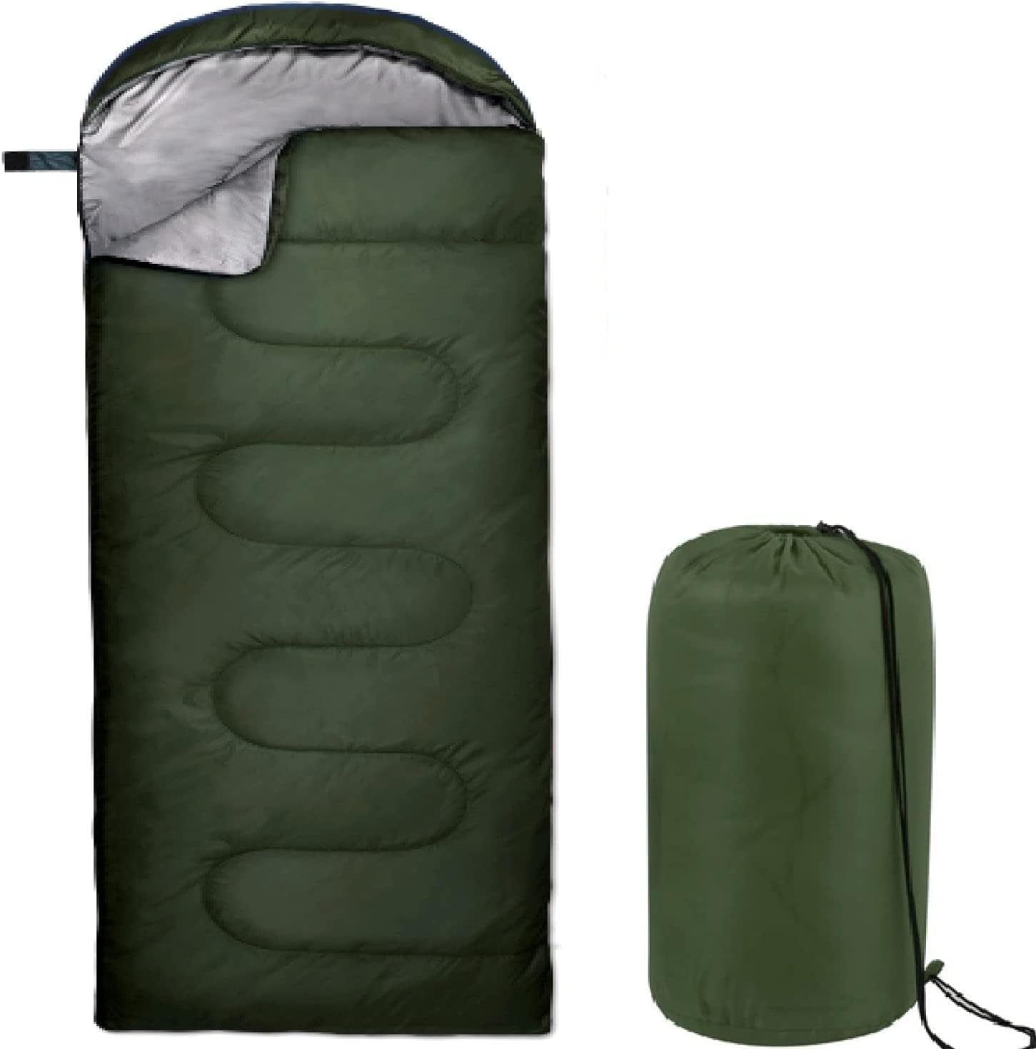 10 Pack Sleeping Bags for Adults Cold Weather Bulk for Homeless People, 4 Seasons Warm or Cold Lightweight Indoor Outdoor Backpacking, Camping(Solid Green Hooded)