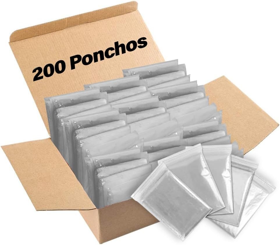 Trail maker Bulk Rain Ponchos for Adults 200 Pack 100% Waterproof Emergency Disposable Wholesale Rain Coat Ponchos with Hood(Clear Pack)