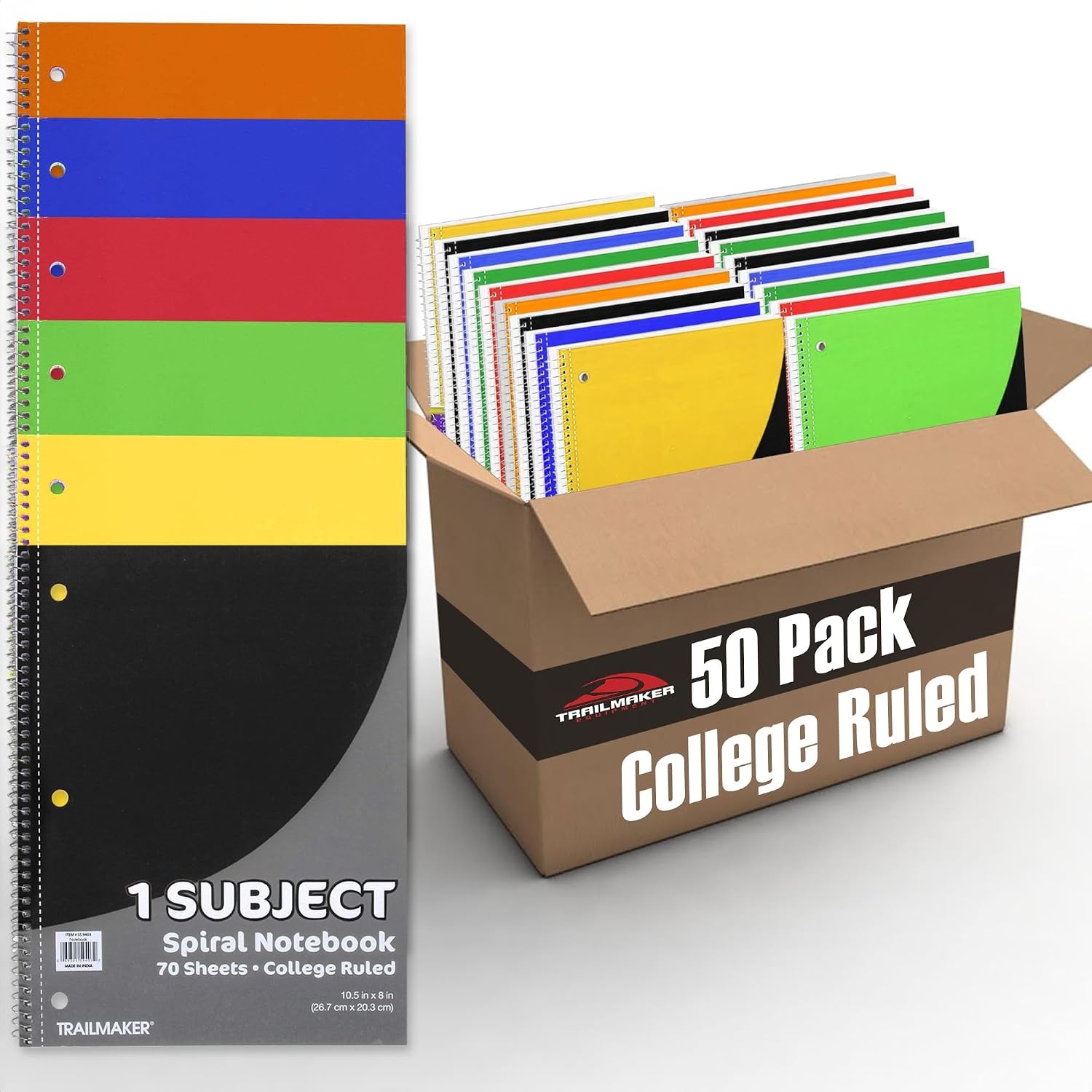 Trail maker Bulk Notebooks (50 Pack), One Subject Notebooks College Ruled, 140 Pages (70 Sheets),Spiral Bulk Notebooks for Kids, School Supplies, Journaling, Note Taking, Students, and Work(2 000 pack)
