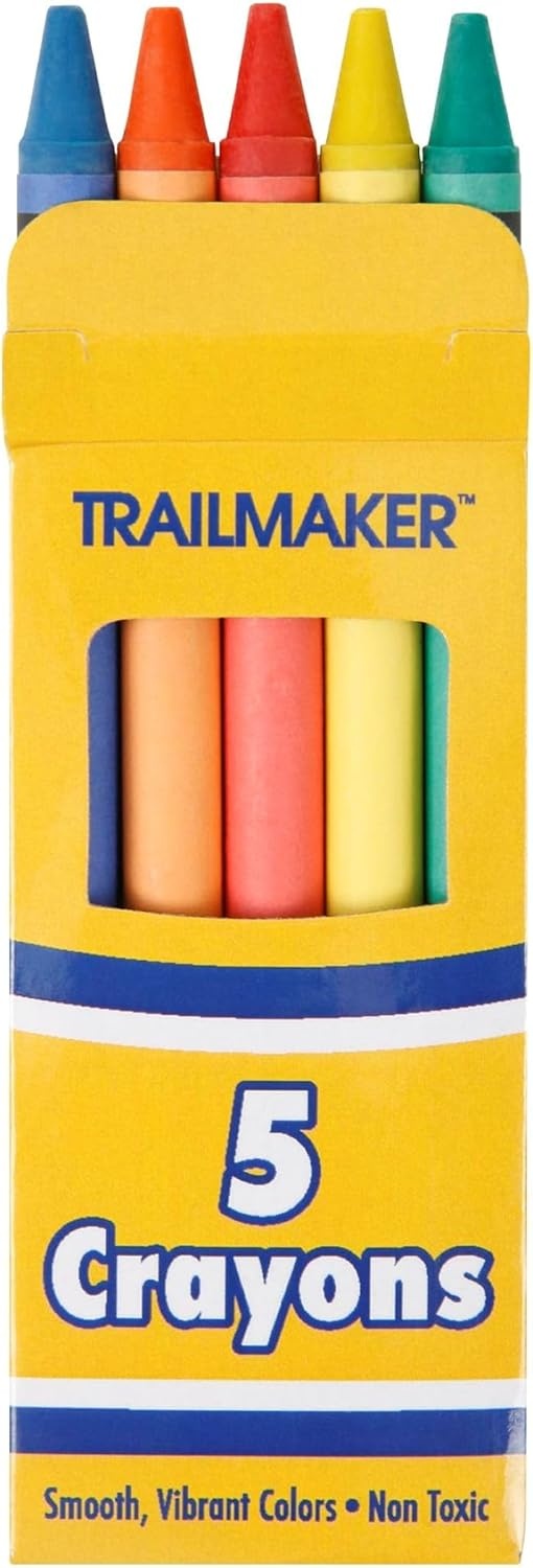 Trail maker Wholesale Bright Wax Coloring Crayons in Bulk 24 Pack, 5 Per Box in Assorted Bundle Art Sets (24 Pack)(24 Pack)