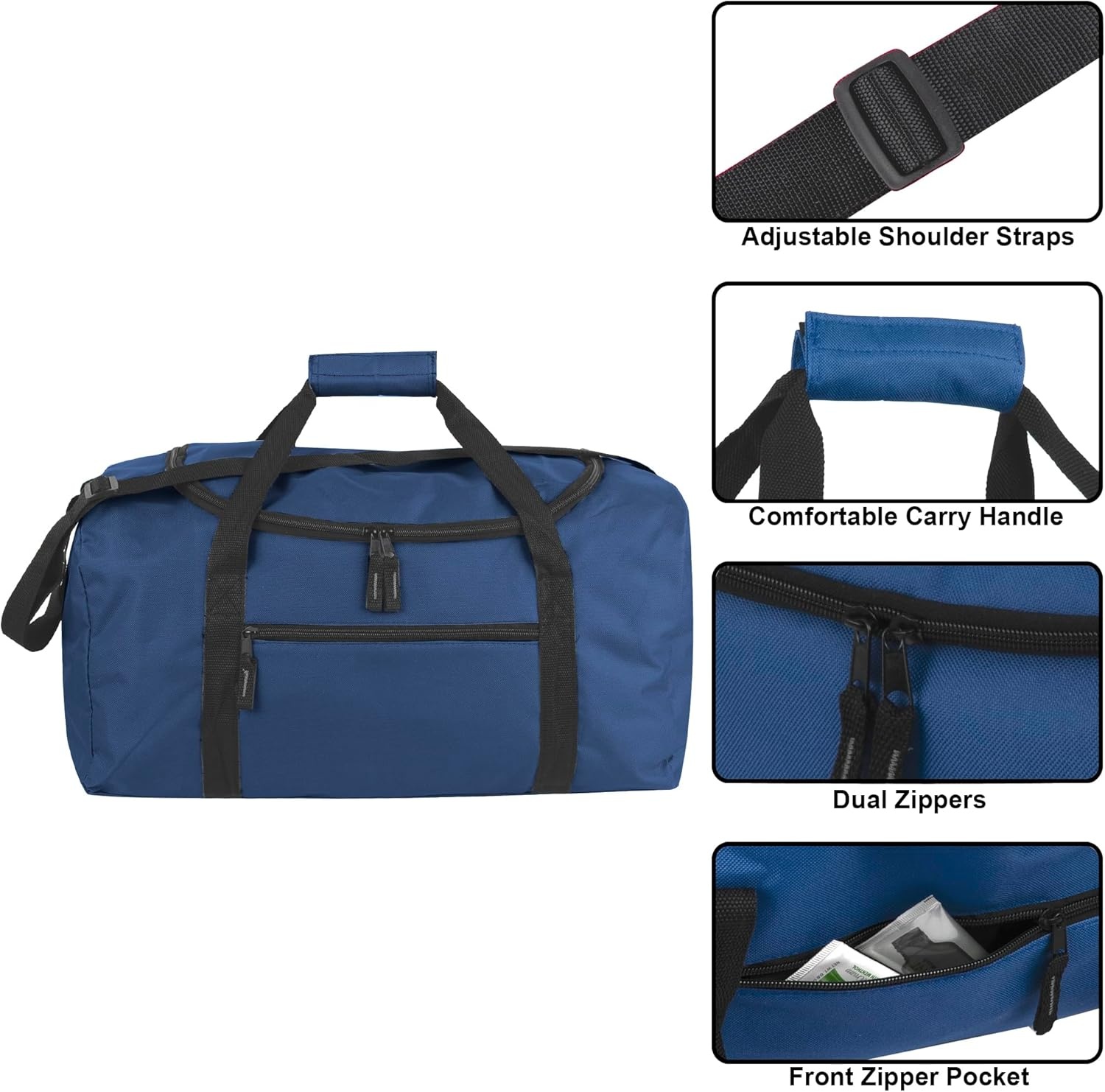 (24 Pack) Bulk Duffle Bags Wholesale for Homeless Adult Men, Women, Travel, and Sports Teams (All Black Pack)(Assorted Colors Pack)