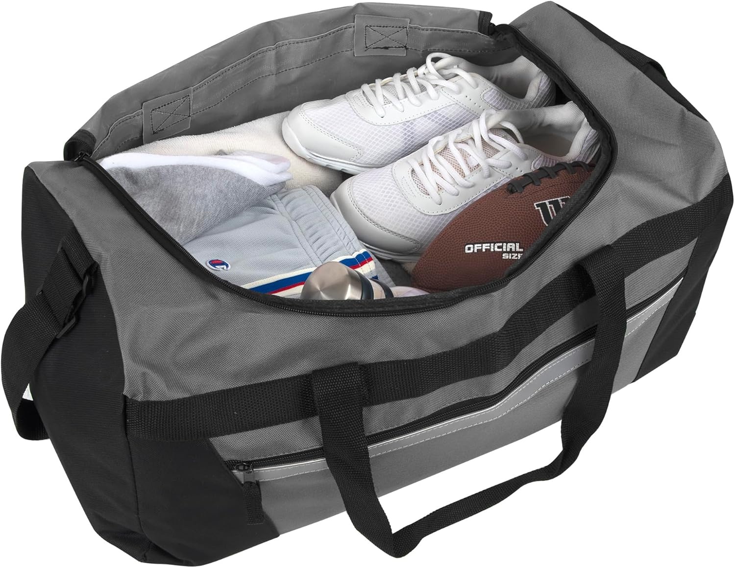 24 Pack Reflective Duffle Bags Bulk for Homeless Adults, Gym, Foster Kids Bulk Duffel Bags Wholesale (Black Pack)(Men’s Colors Pack)