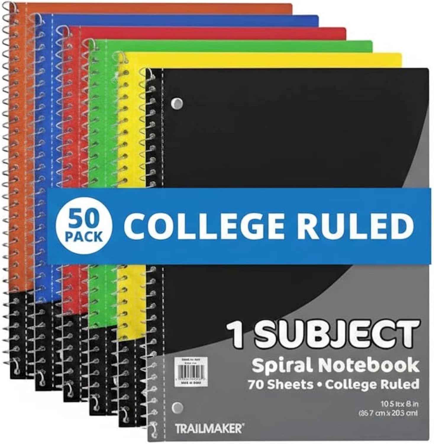 Trail maker Bulk Notebooks (50 Pack), One Subject Notebooks College Ruled, 140 Pages (70 Sheets),Spiral Bulk Notebooks for Kids, School Supplies, Journaling, Note Taking, Students, and Work(50 Pack)