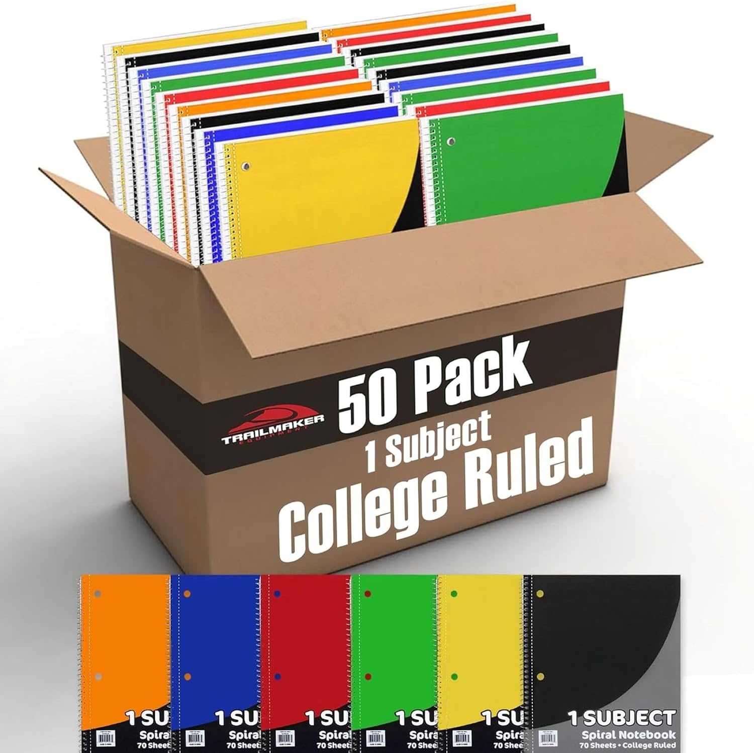 Trail maker Bulk Notebooks (50 Pack), One Subject Notebooks College Ruled, 140 Pages (70 Sheets),Spiral Bulk Notebooks for Kids, School Supplies, Journaling, Note Taking, Students, and Work(50 Pack)