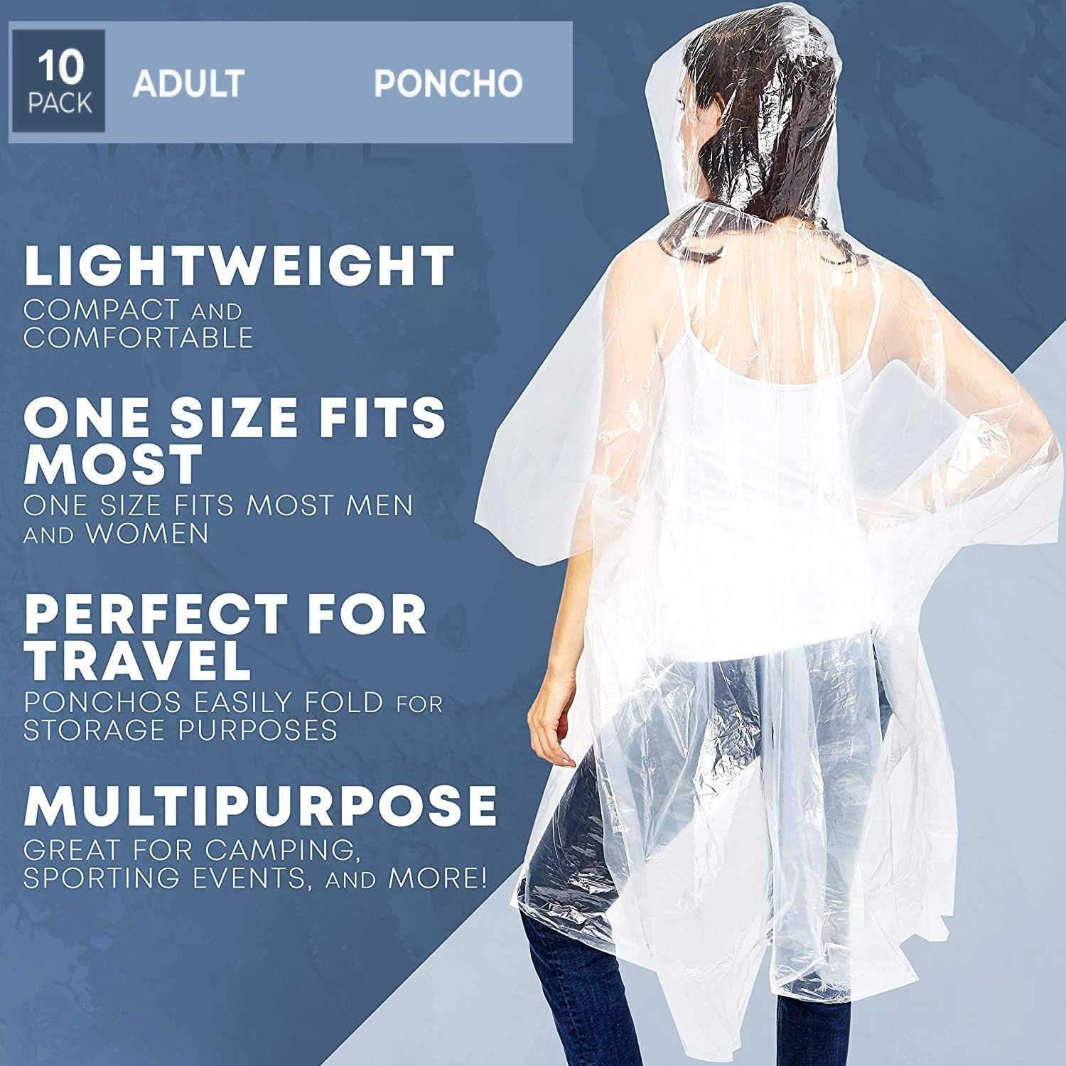Trail maker Bulk Rain Ponchos for Adults 10 Pack Disposable Wholesale Rain Coats 100% Waterproof Emergency Ponchos with Hood(Assorted Colors Pack)