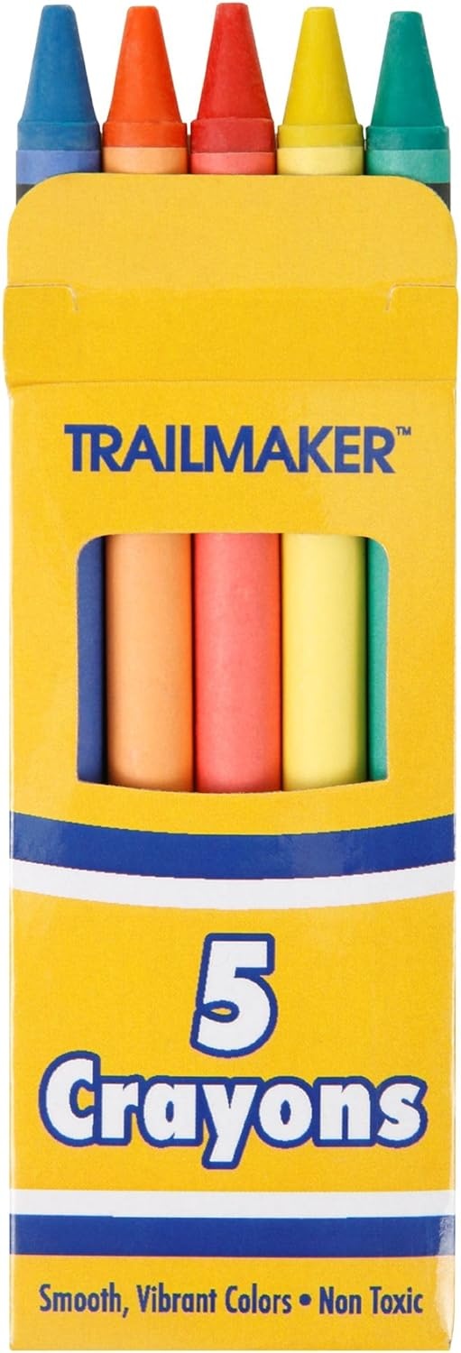 Trail maker Wholesale Bright Wax Coloring Crayons in Bulk 24 Pack, 5 Per Box in Assorted Bundle Art Sets (24 Pack)(96 Pack)