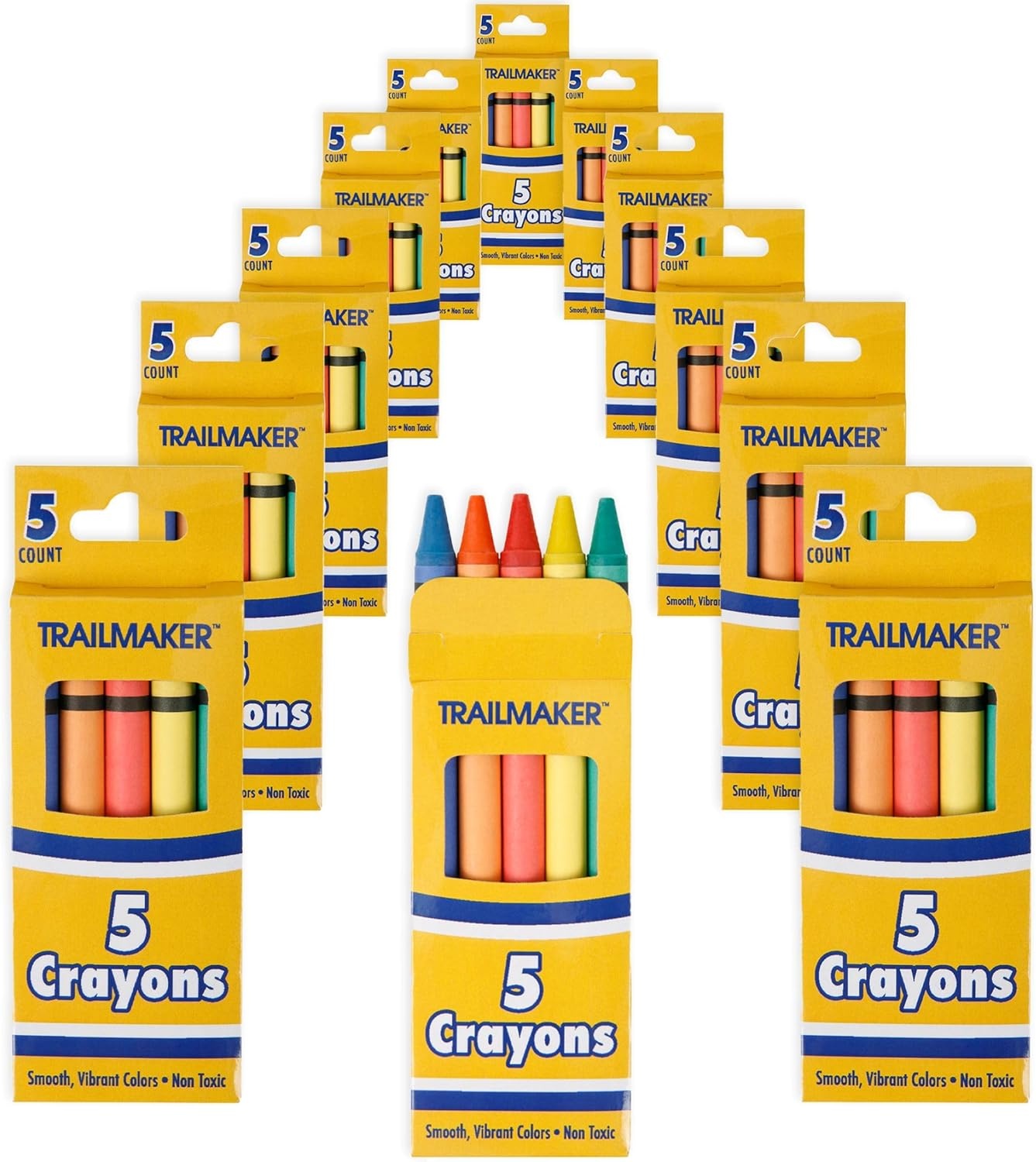 Trail maker Wholesale Bright Wax Coloring Crayons in Bulk 24 Pack, 5 Per Box in Assorted Bundle Art Sets (24 Pack)(96 Pack)