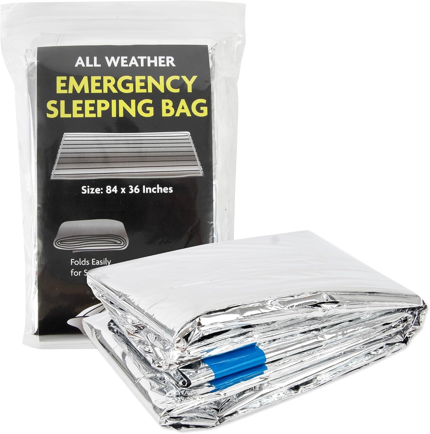Mylar Emergency Thermal Blanket Sleeping Bag for Survival (2 Pack), Thick Reusable Mylar Space Blankets Bulk 84″L x 36″W Emergency Foil Blankets for Camping, Warmth, Runners, Spa, First Responders(2)