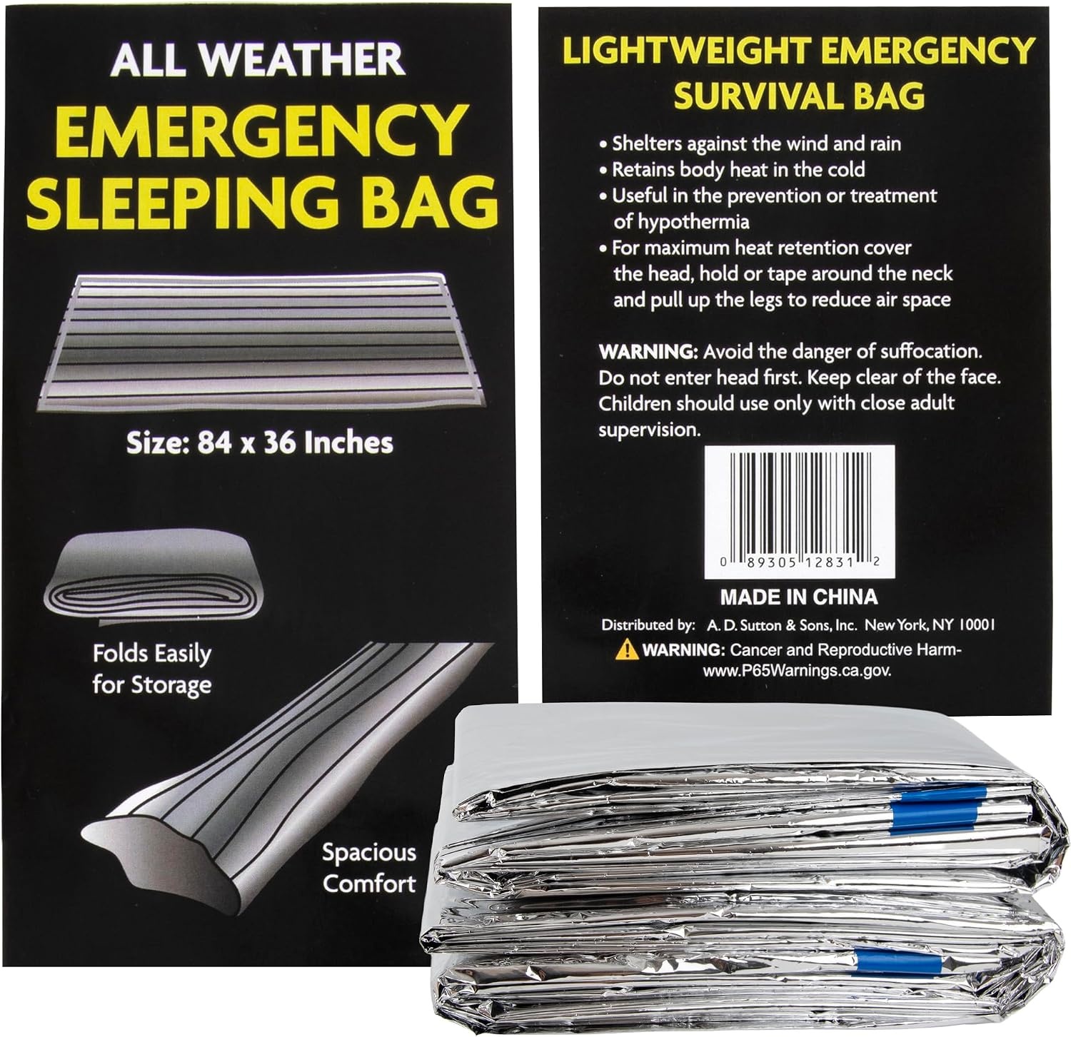 Mylar Emergency Thermal Blanket Sleeping Bag for Survival (2 Pack), Thick Reusable Mylar Space Blankets Bulk 84″L x 36″W Emergency Foil Blankets for Camping, Warmth, Runners, Spa, First Responders(2)