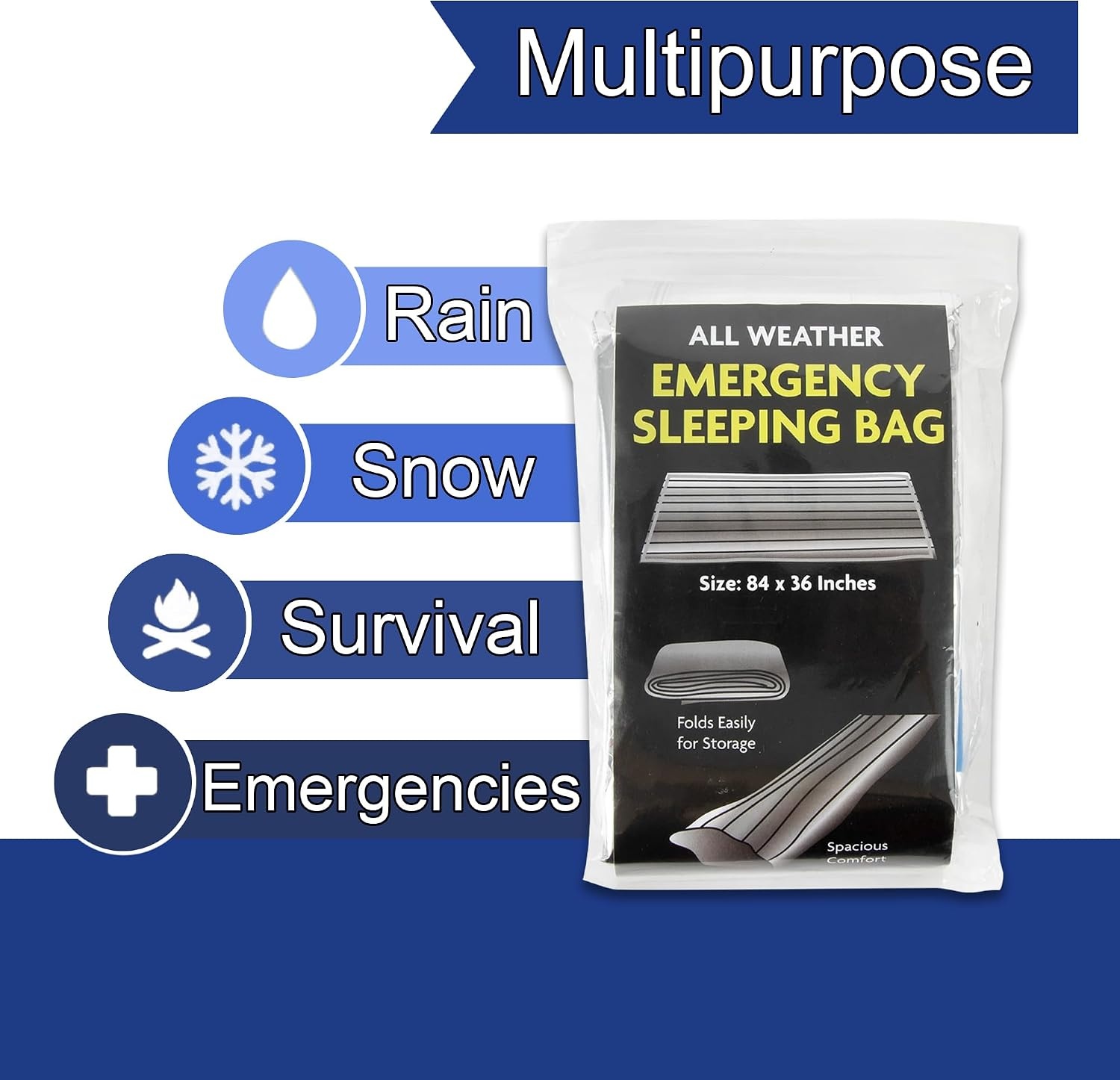 Mylar Emergency Thermal Blanket Sleeping Bag for Survival (2 Pack), Thick Reusable Mylar Space Blankets Bulk 84″L x 36″W Emergency Foil Blankets for Camping, Warmth, Runners, Spa, First Responders(2)