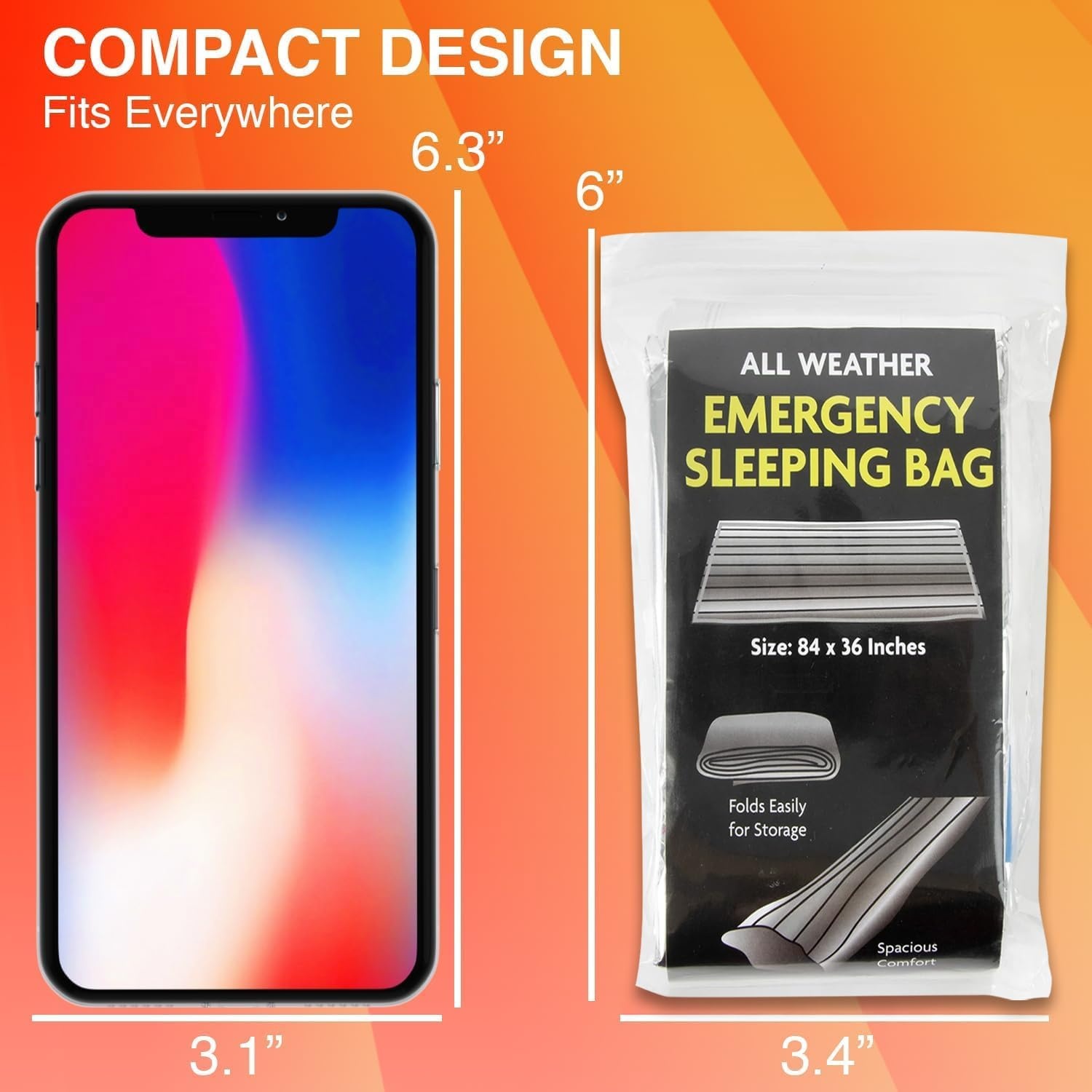 Mylar Emergency Thermal Blanket Sleeping Bag for Survival (2 Pack), Thick Reusable Mylar Space Blankets Bulk 84″L x 36″W Emergency Foil Blankets for Camping, Warmth, Runners, Spa, First Responders(2)