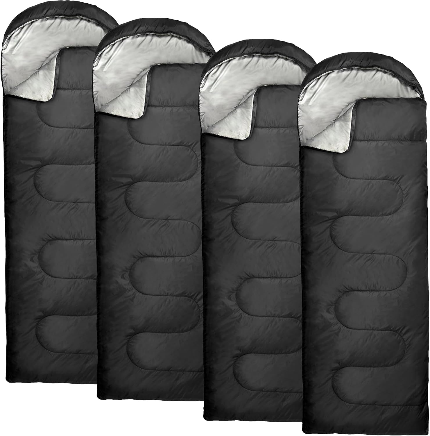 10 Pack Sleeping Bags for Adults Cold Weather Bulk for Homeless People, 4 Seasons Warm or Cold Lightweight Indoor Outdoor Backpacking, Camping(Solid Black Hooded)