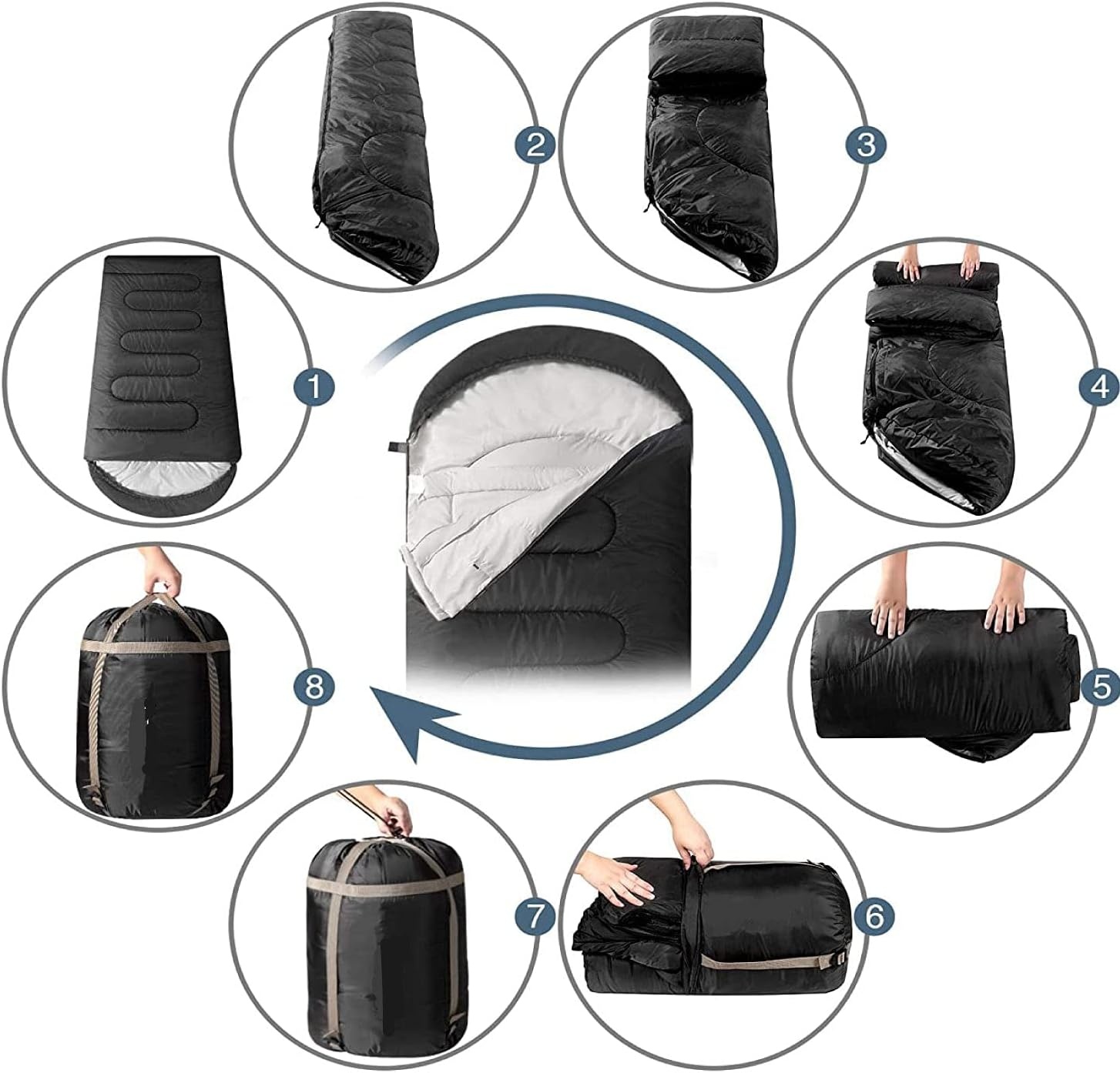 10 Pack Sleeping Bags for Adults Cold Weather Bulk for Homeless People, 4 Seasons Warm or Cold Lightweight Indoor Outdoor Backpacking, Camping(Solid Black Hooded)
